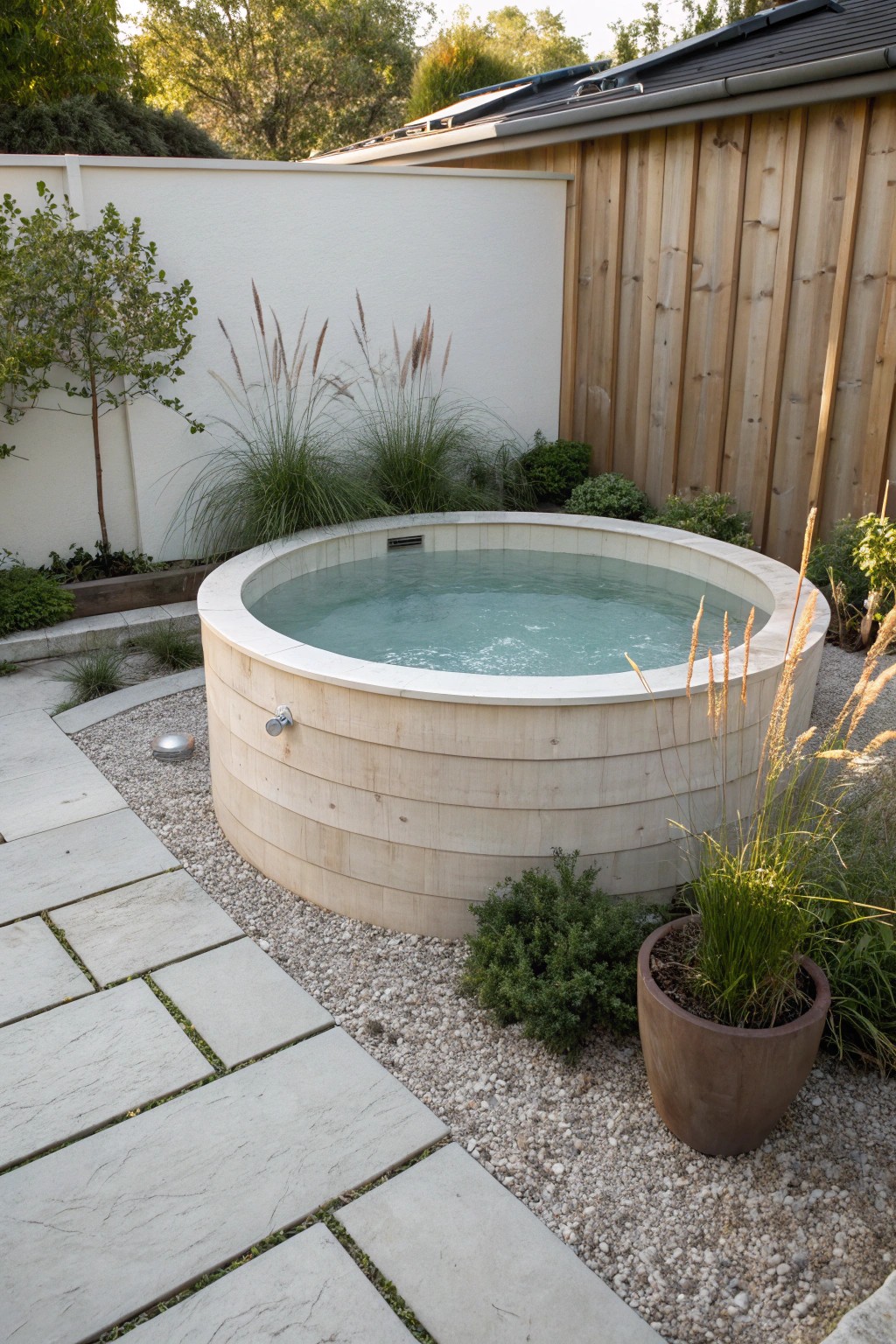 Effortless elegance: a minimalist plunge pool transforms any side yard into a serene oasis.