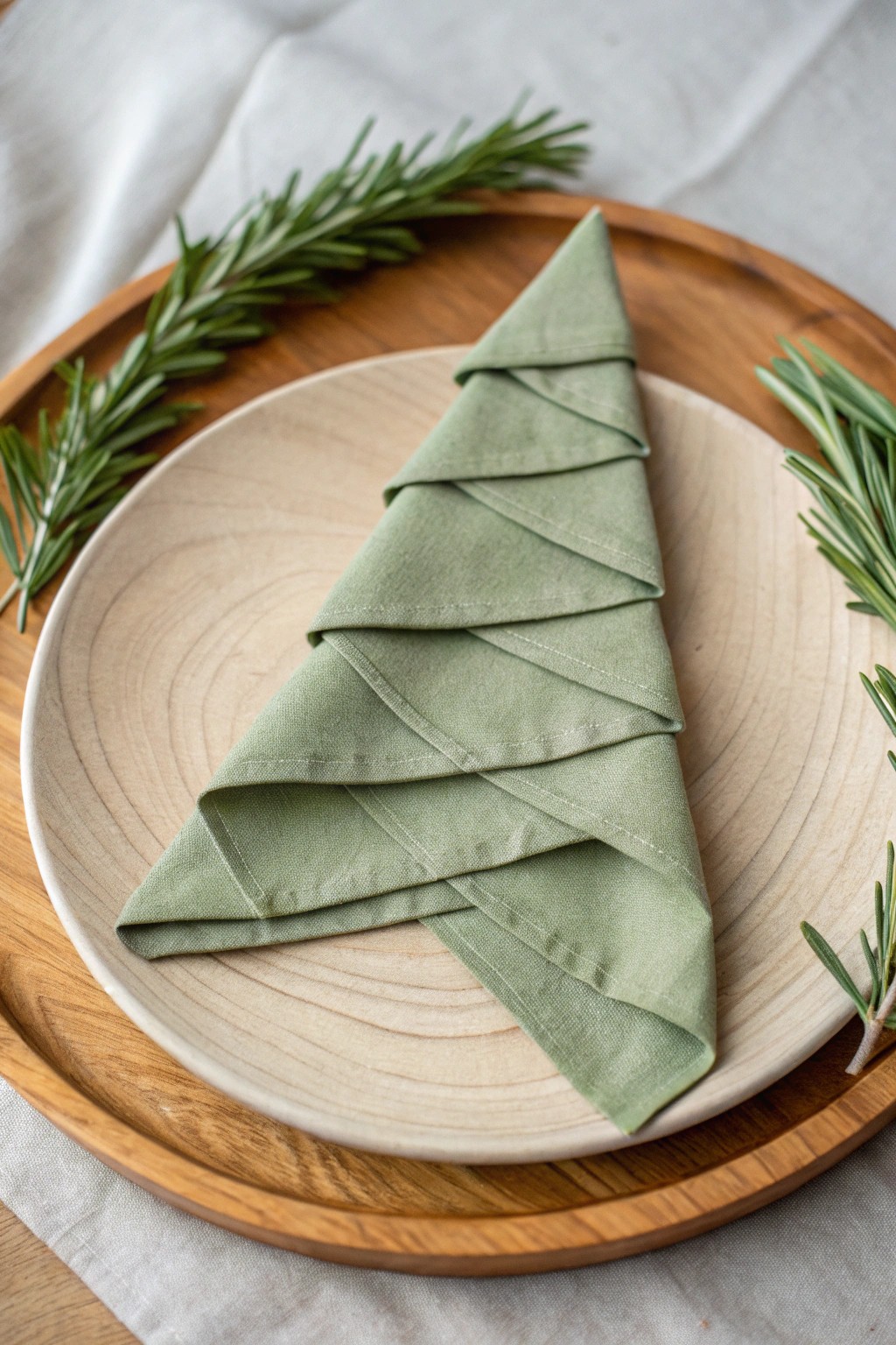 Bring festive charm to your table with a beautifully folded linen napkin tree.