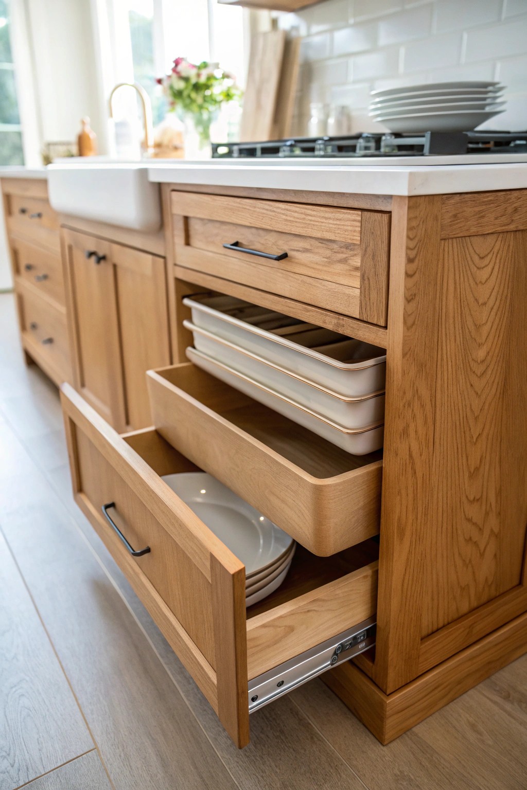 Discover the secret charm of toe-kick drawers for elegant hidden pantry storage.