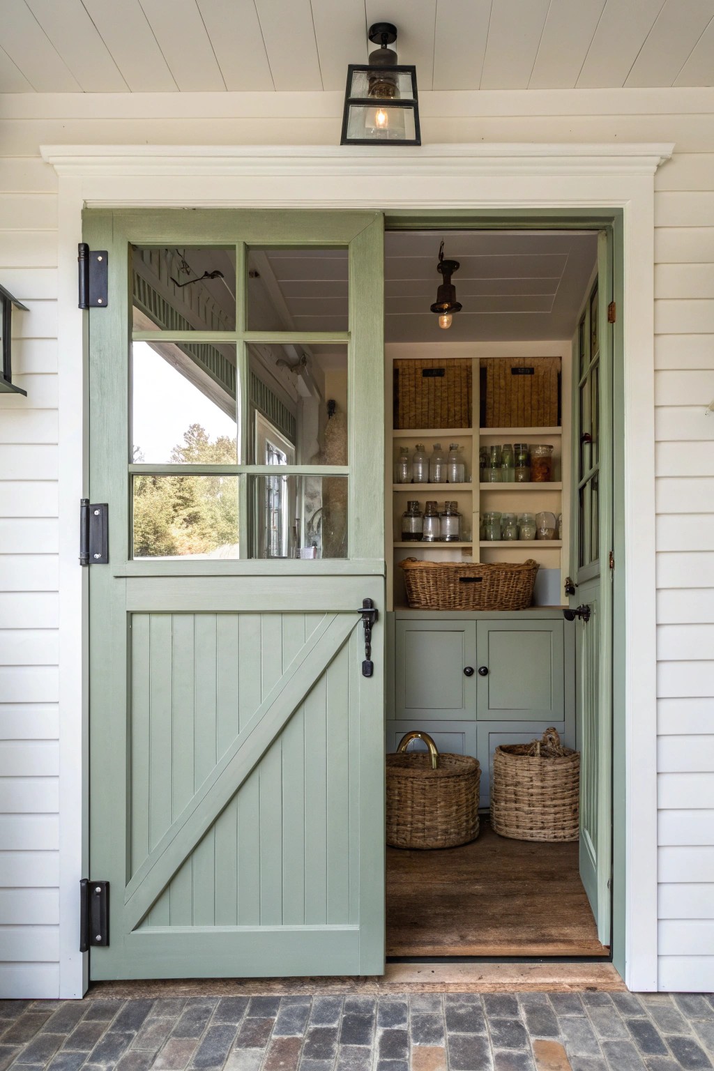 Charming Dutch door: A perfect blend of farmhouse nostalgia and practical elegance for your pantry.