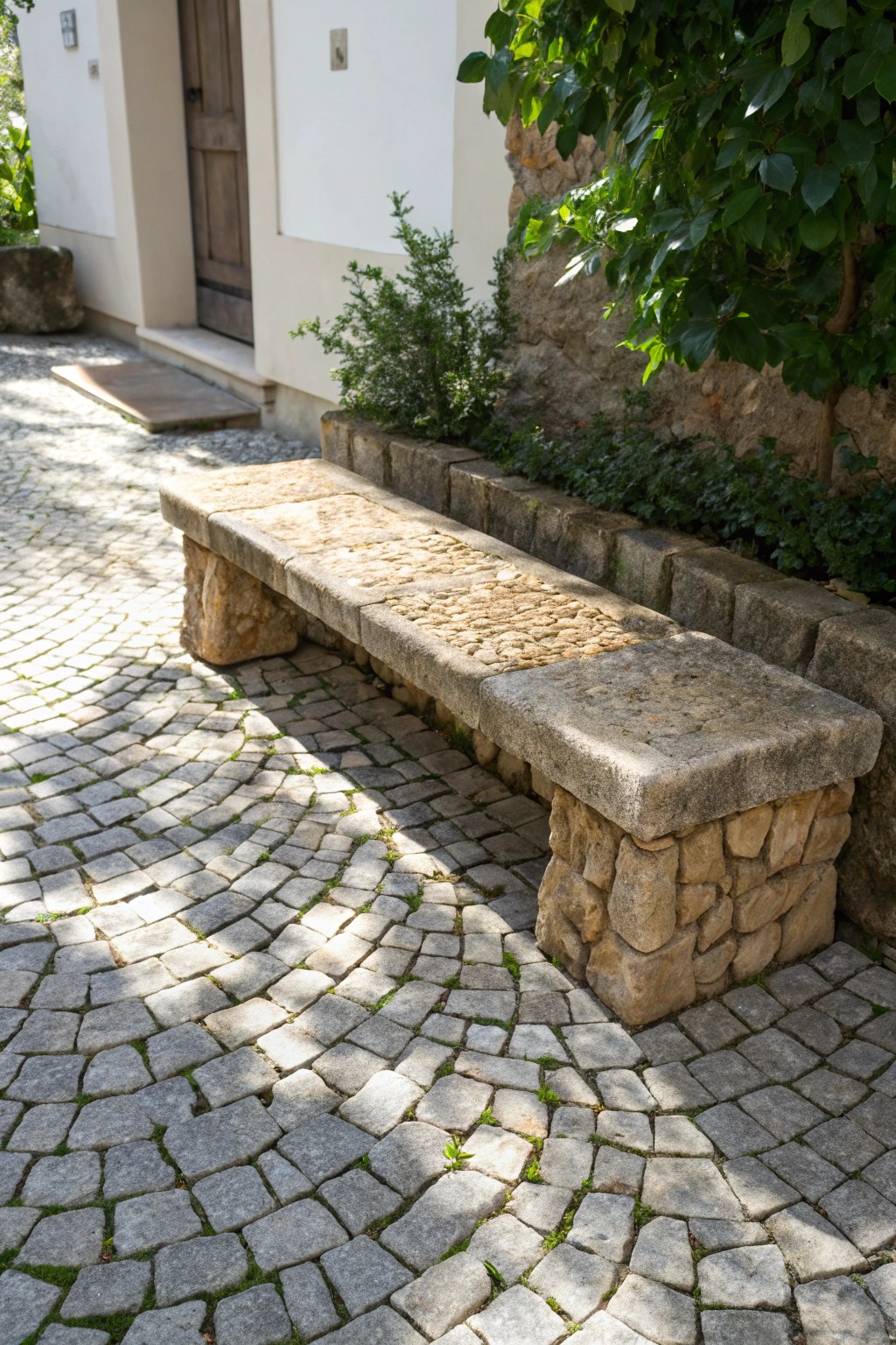 Old-world charm: a cobblestone bench for your dream patio