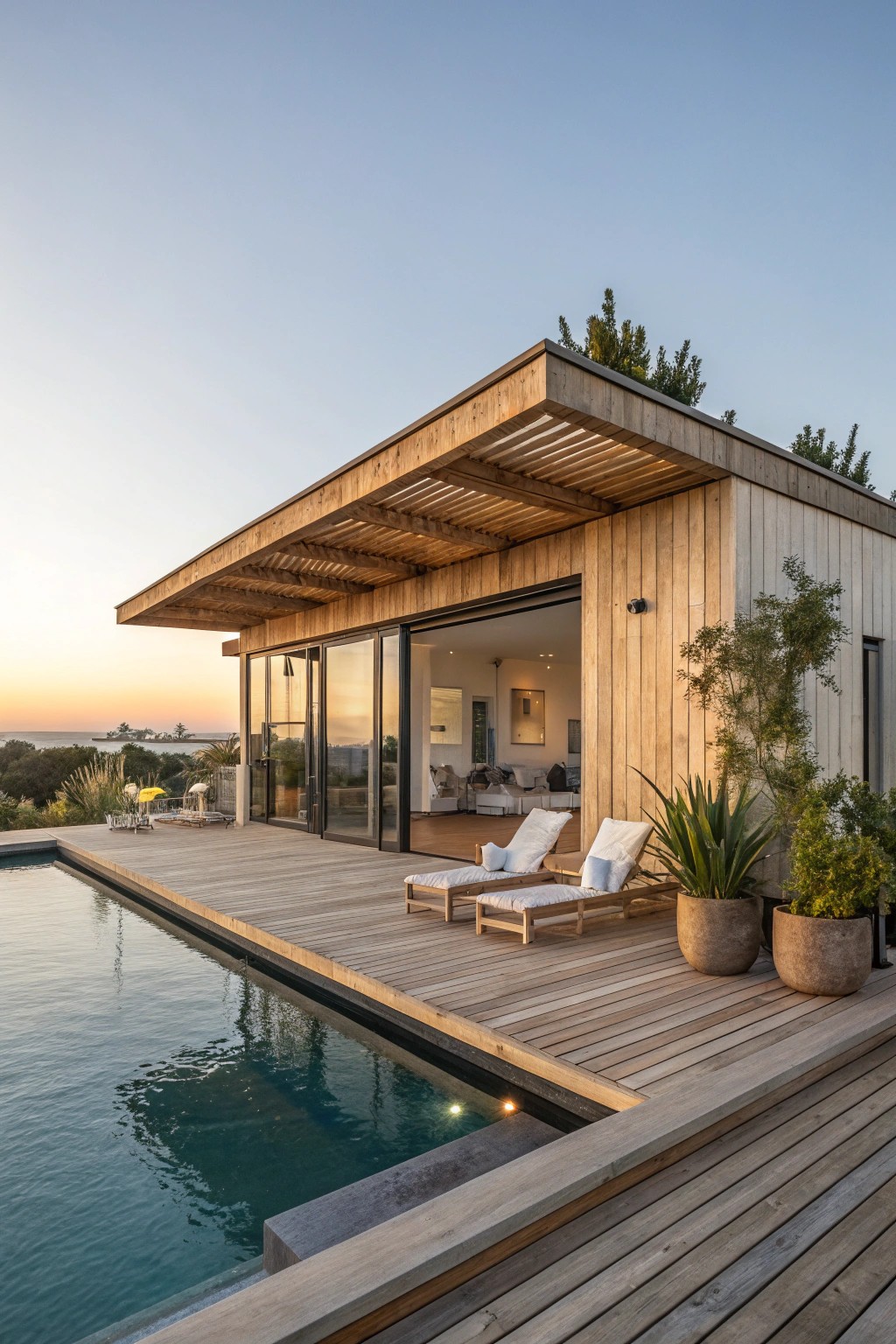 Elevate your backyard with a pool house crowned by a stunning rooftop deck.