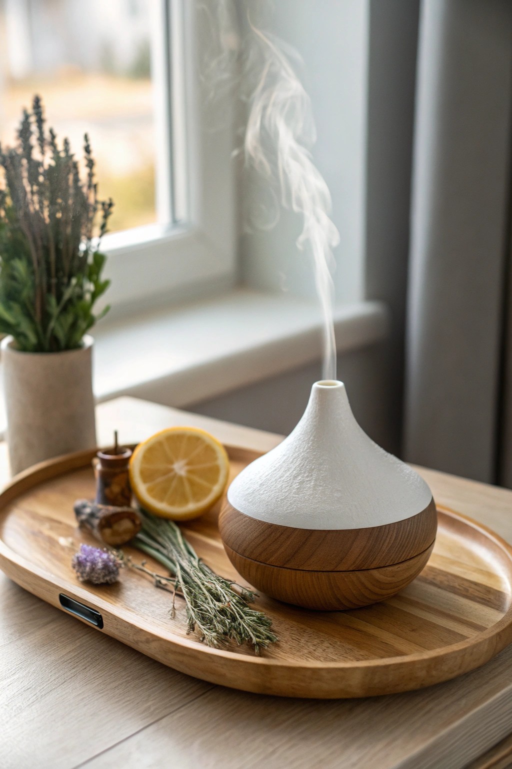 Elevate your senses with a beautifully crafted aromatherapy diffuser—simplicity meets serene natural beauty.