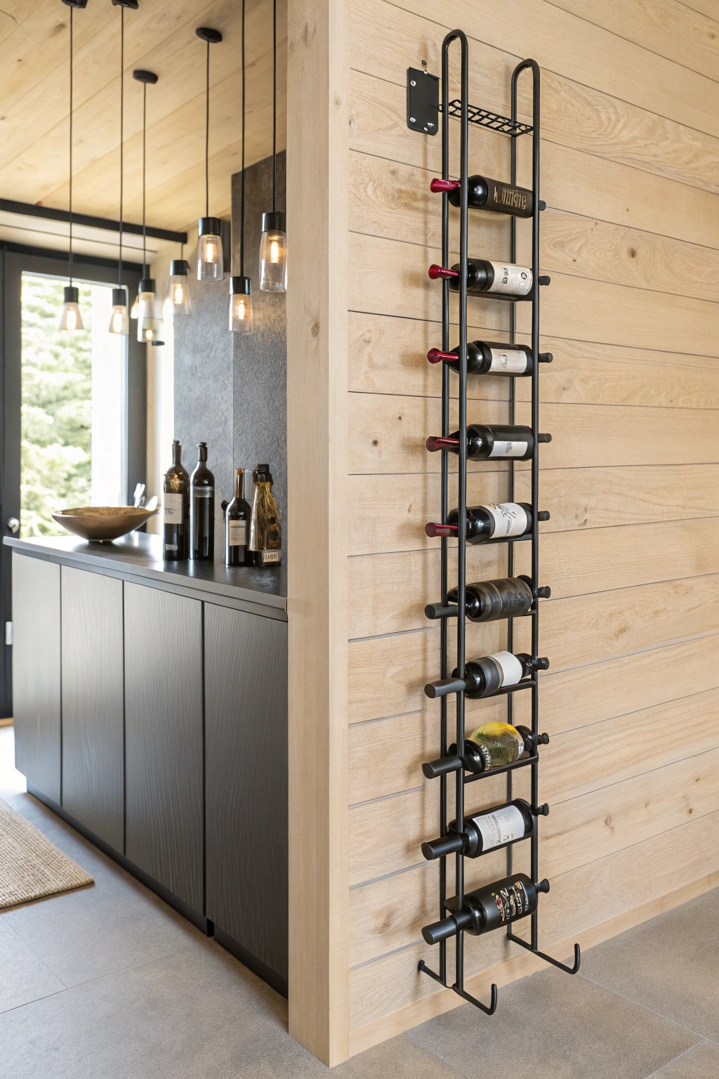 Elevate your space with a minimalist vertical wine rack—where function meets art.