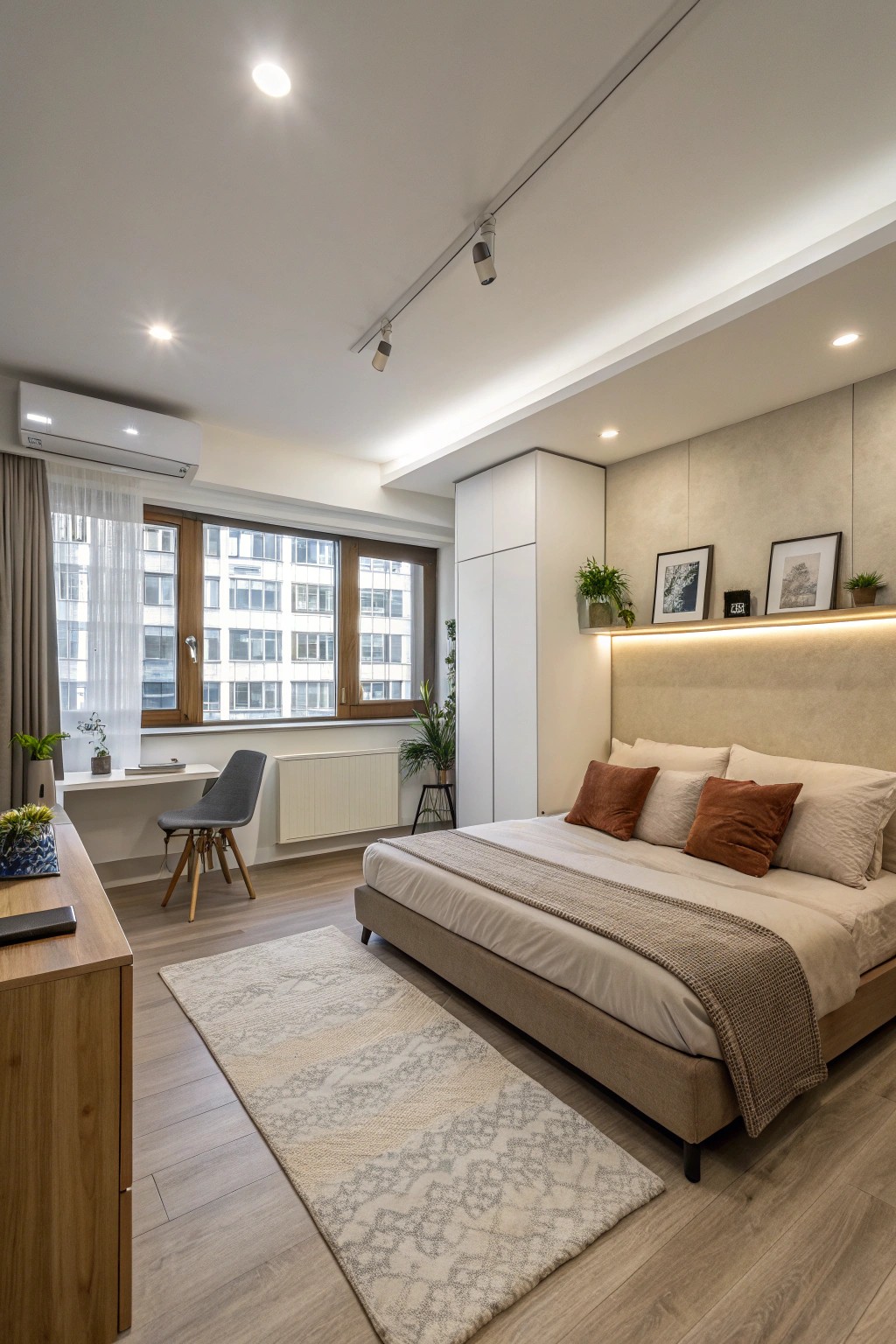 Creative furniture placement brings fresh perspective to studio living.