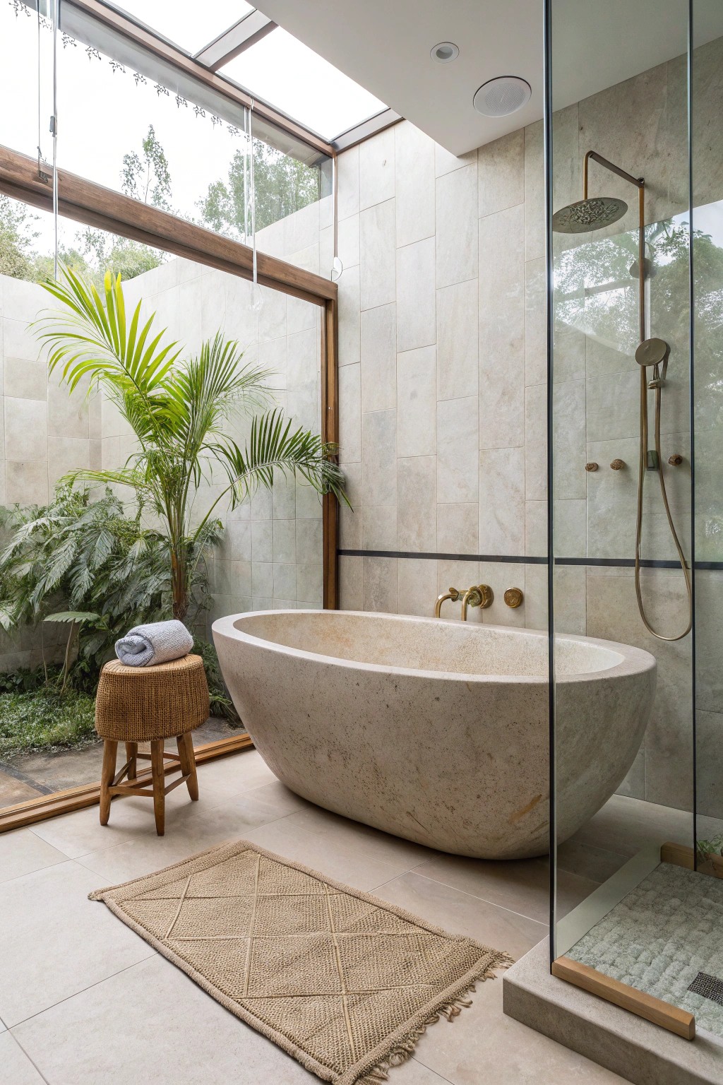 A double soaking tub inside a shower—unexpected luxury for two.