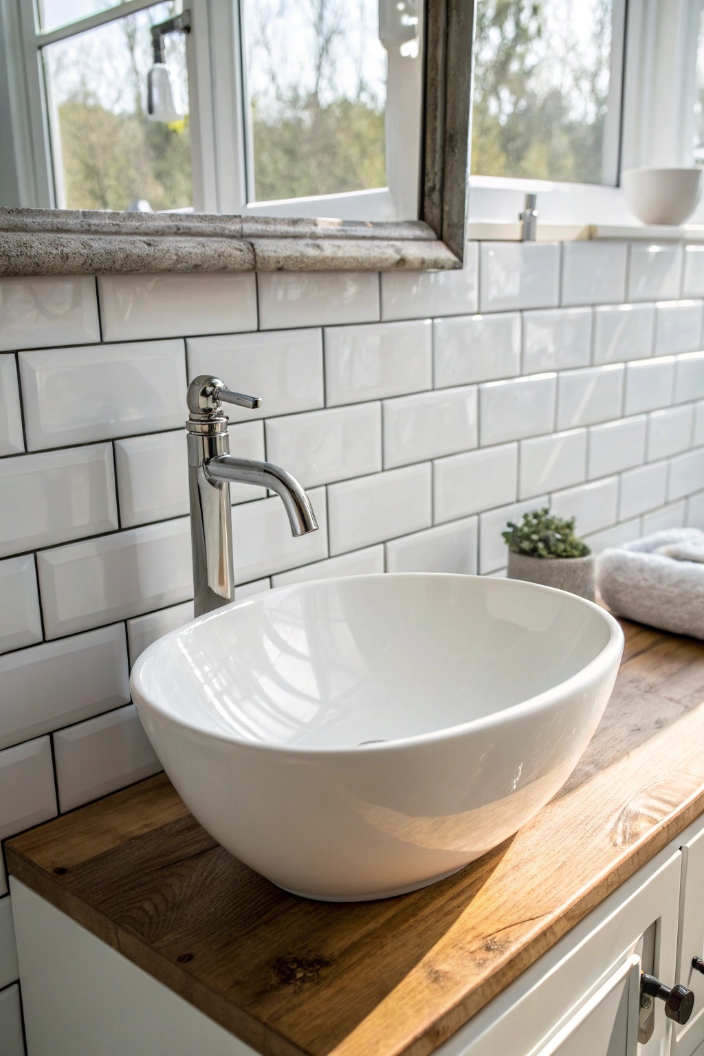 Matte and glossy whites: a serene interplay of texture in a timeless bathroom.
