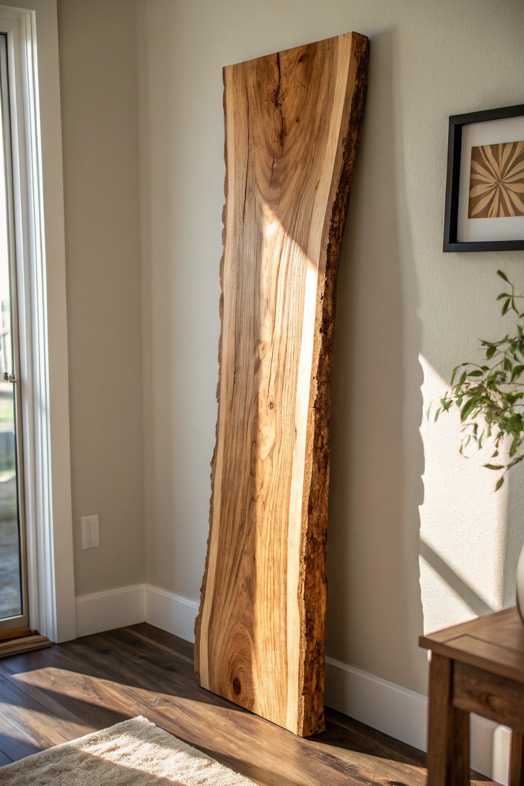 Bring nature indoors with a stunning live edge wood accent wall.