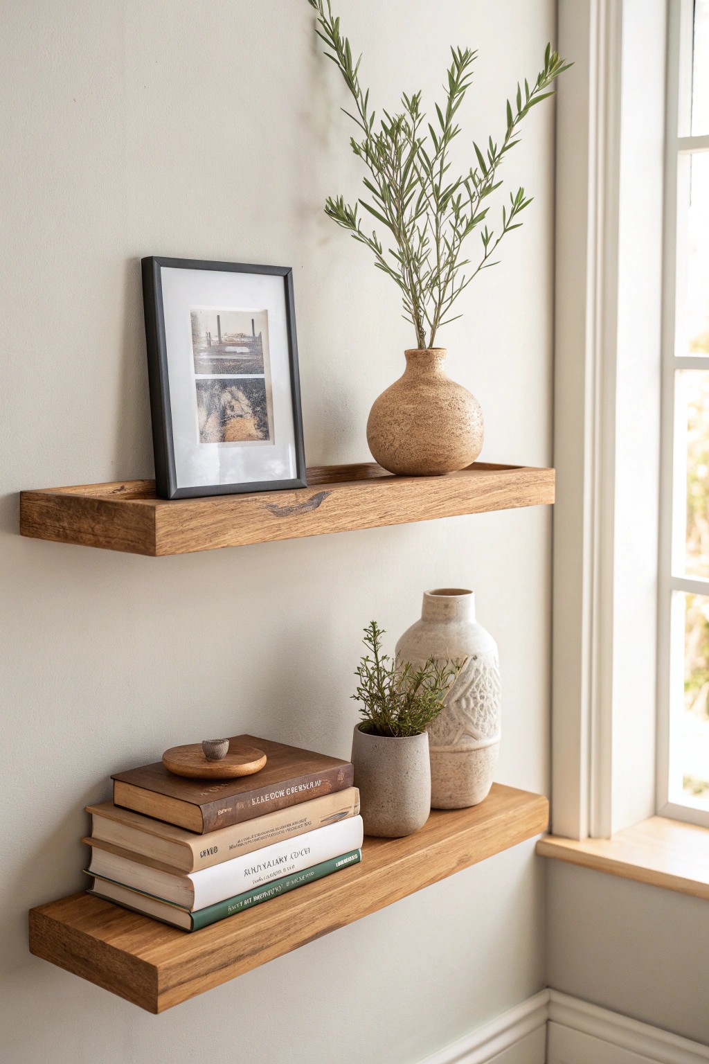 Elevate your space with a beautifully curated floating shelf display.
