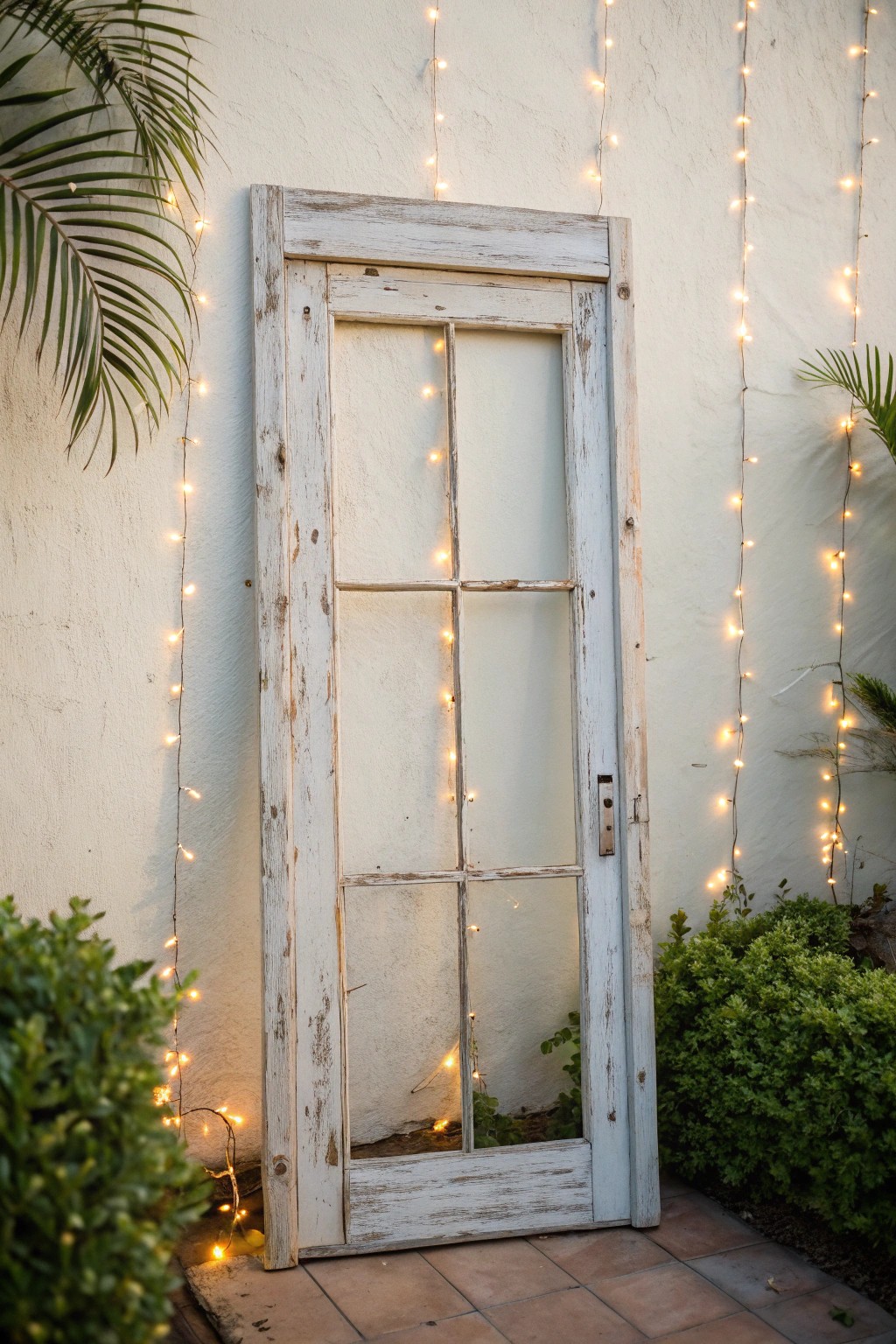Transform a vintage door frame into a magical, handcrafted backdrop with a touch of fairy lights.