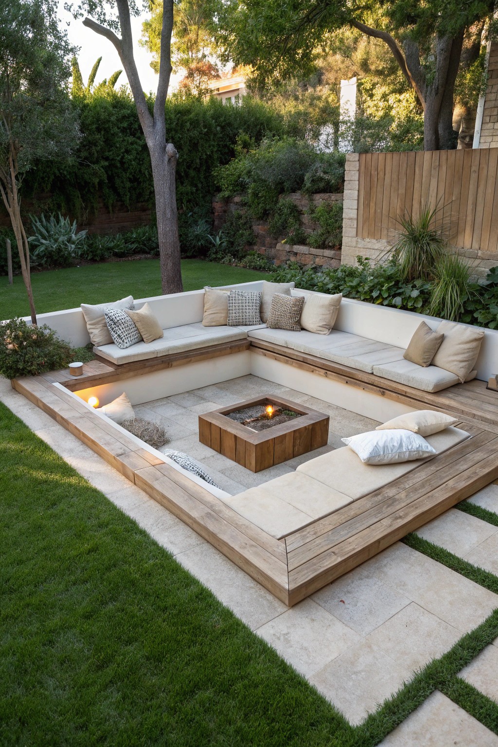 Cozy sunken conversation pit—your new backyard retreat.