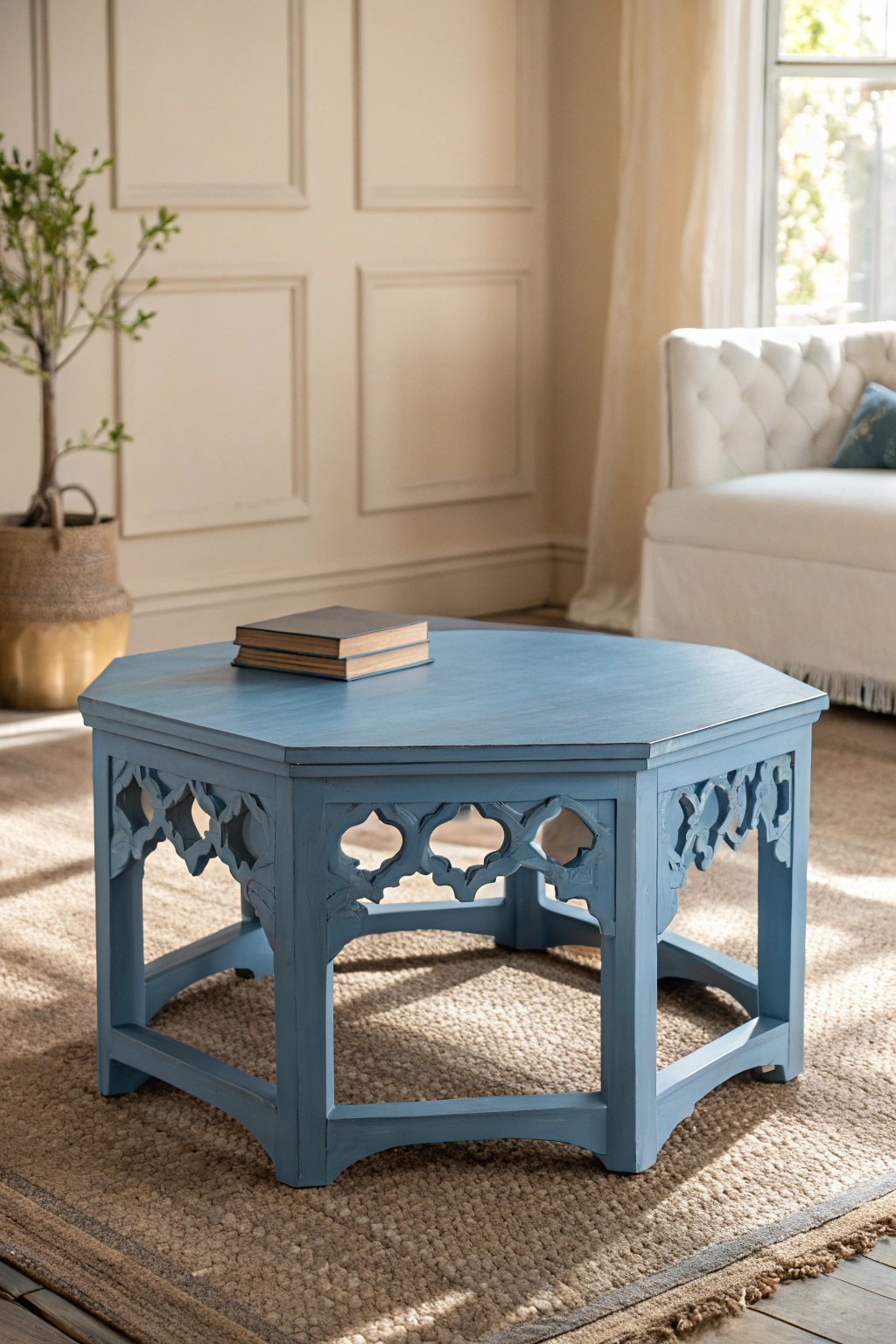 Make a bold statement with a sculptural blue coffee table—where artistry meets everyday living.