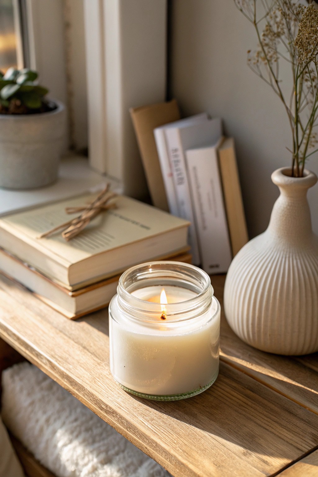 Layer in a beautiful glass candle for cozy, handcrafted ambiance.