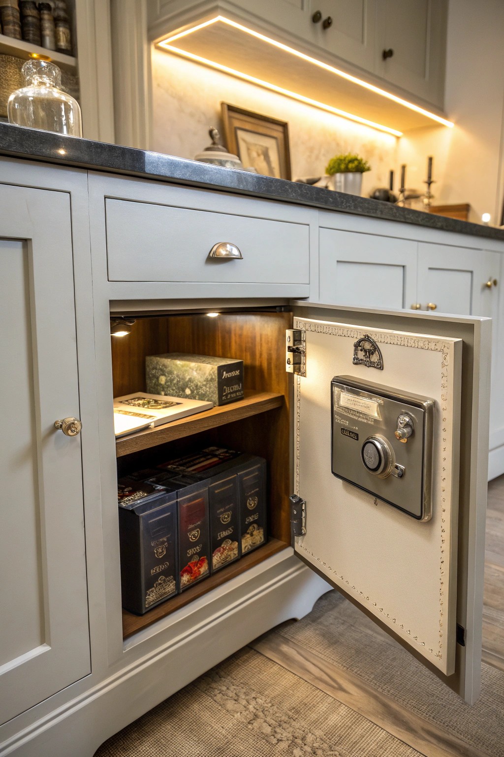 A secret compartment adds a layer of mystery and security to your kitchen corner.