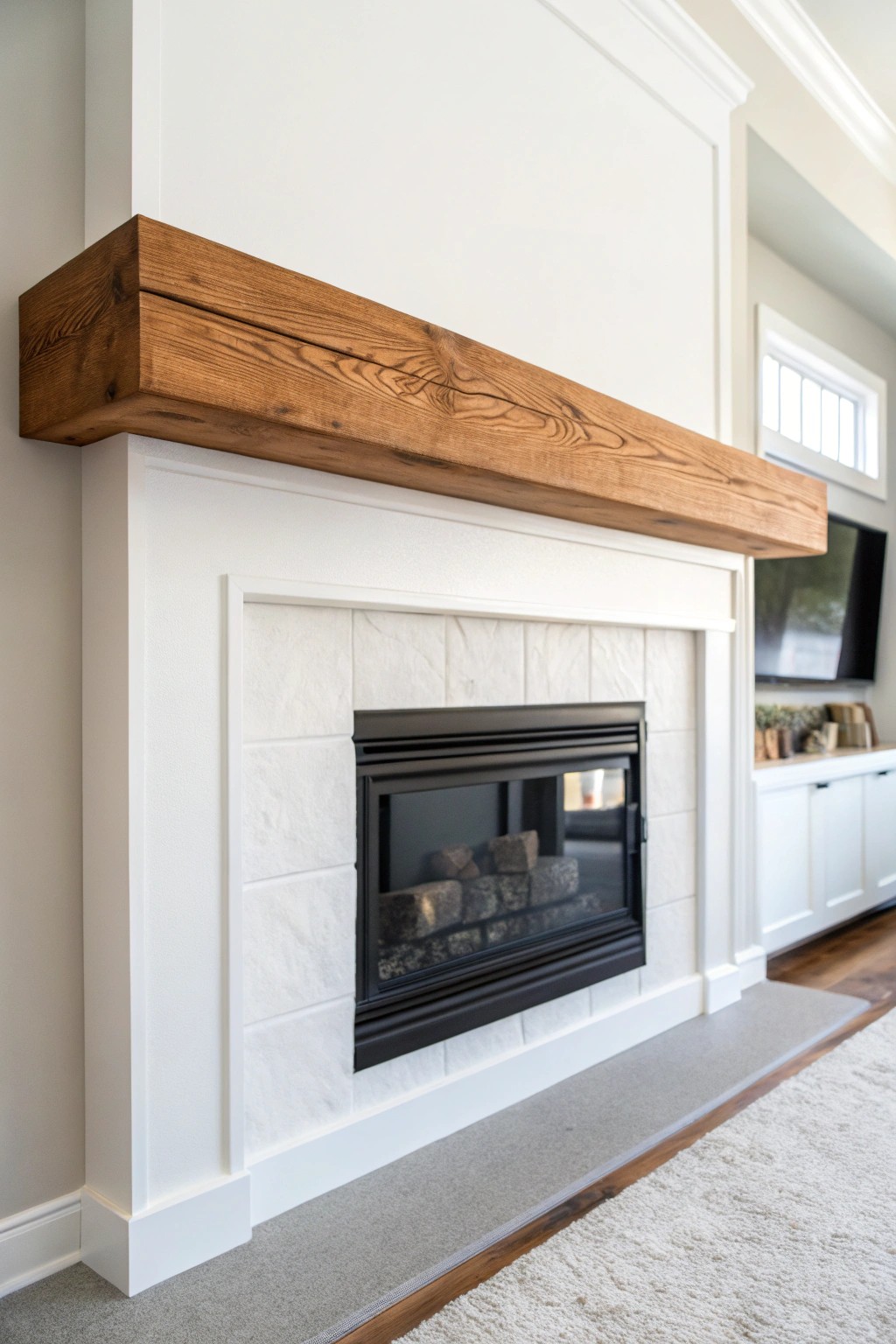 Elevate your hearth with a handcrafted floating wood mantel—pure, simple, and timeless.