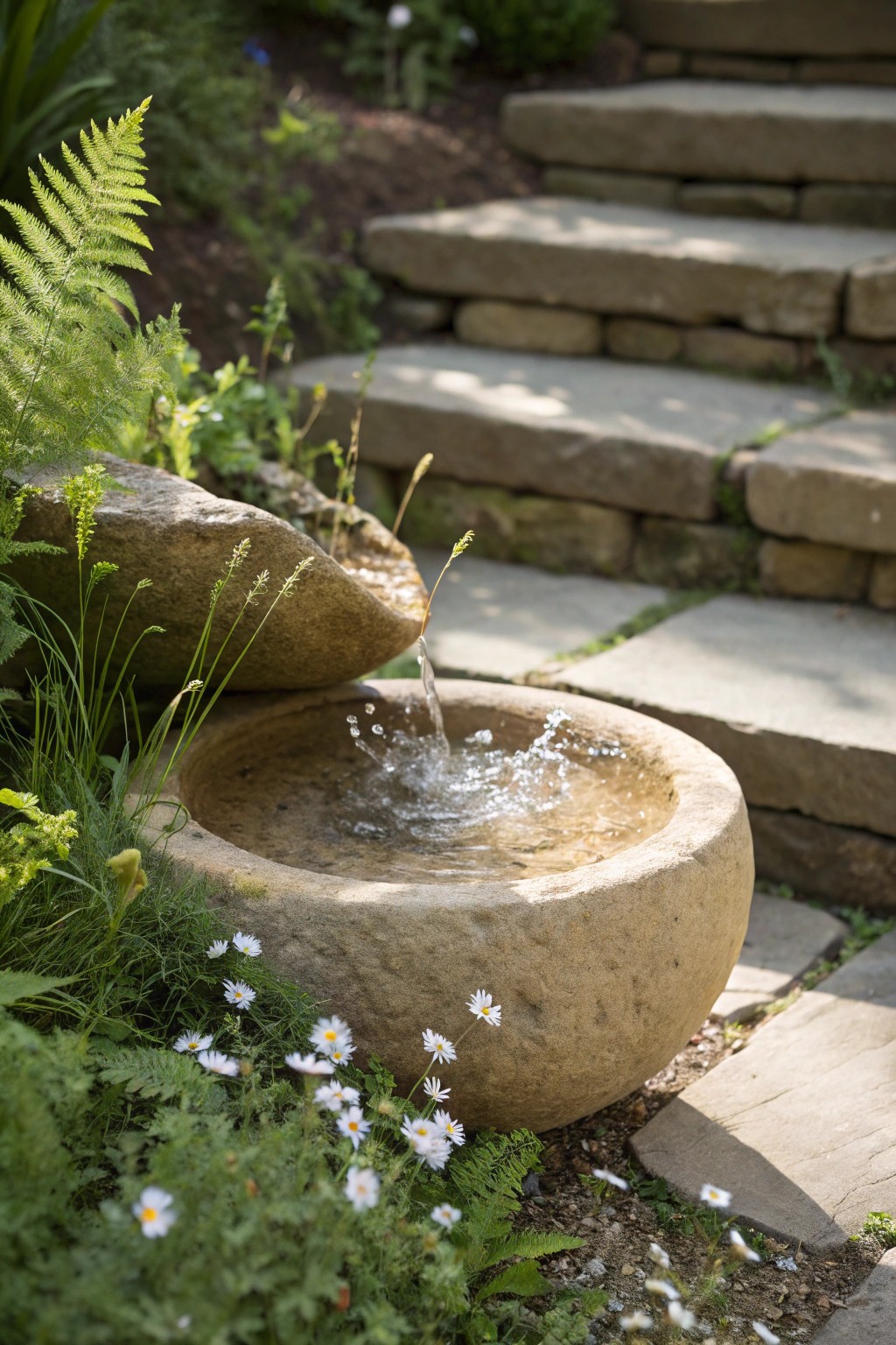 Bring serenity home with a handcrafted bubbling fountain beside your front steps.