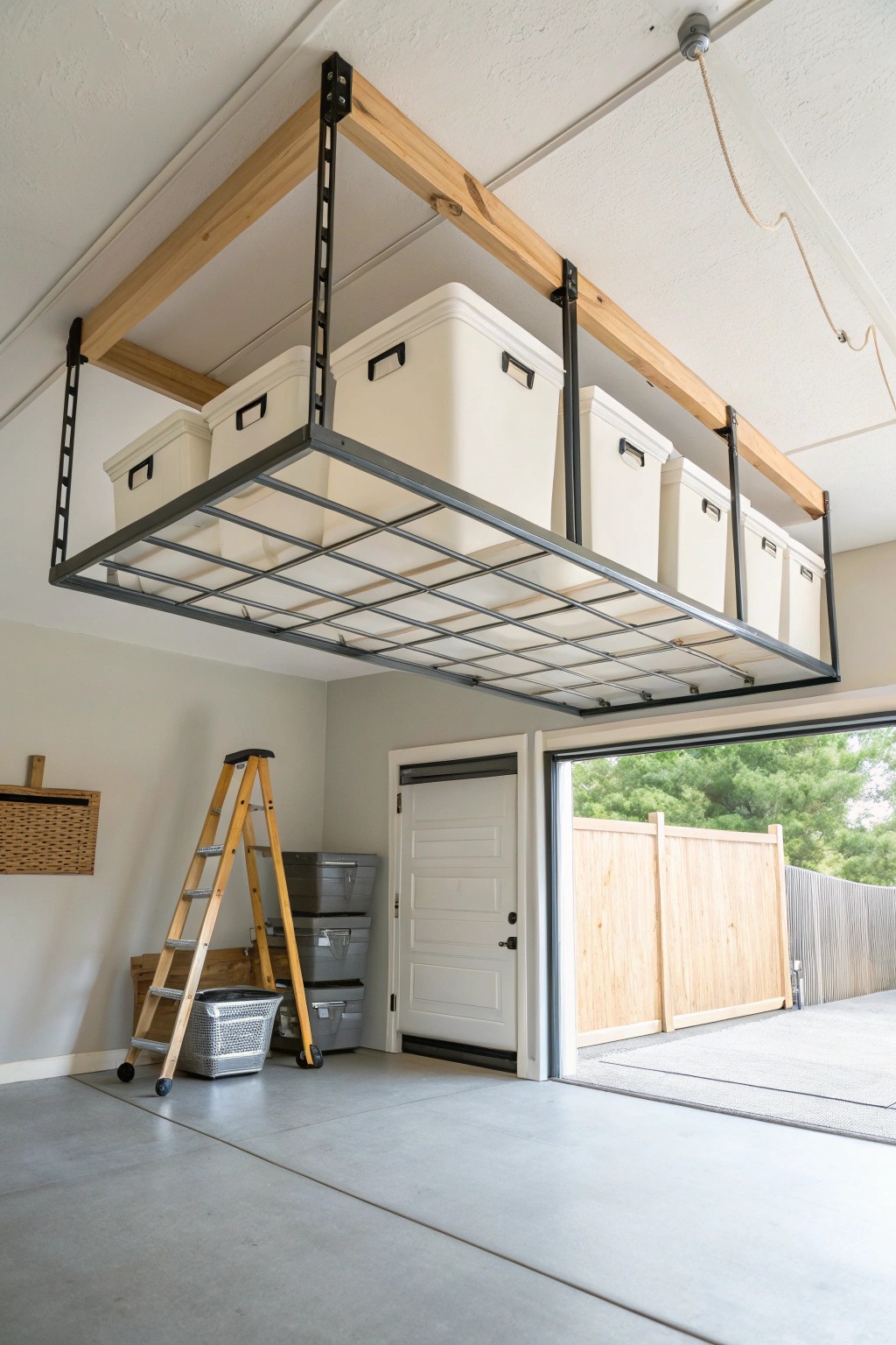 Elevate your garage with beautifully crafted ceiling storage.