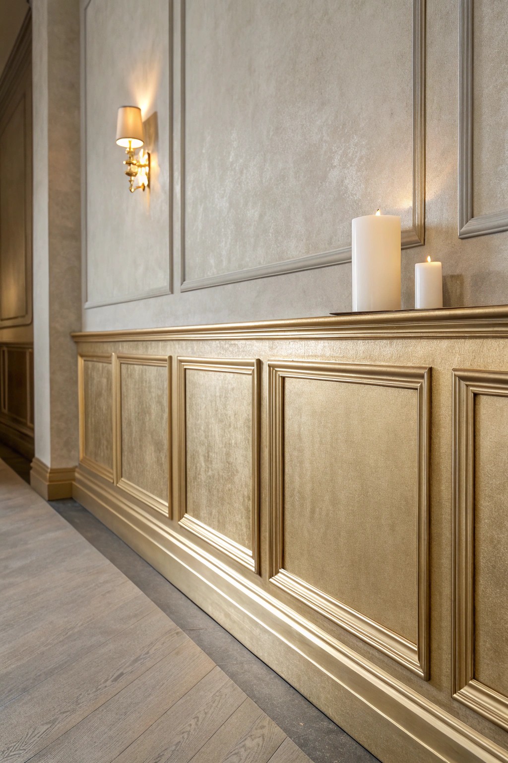Bring effortless luxury to your space with soft metallic gold paneling—simple, striking, and full of natural charm.