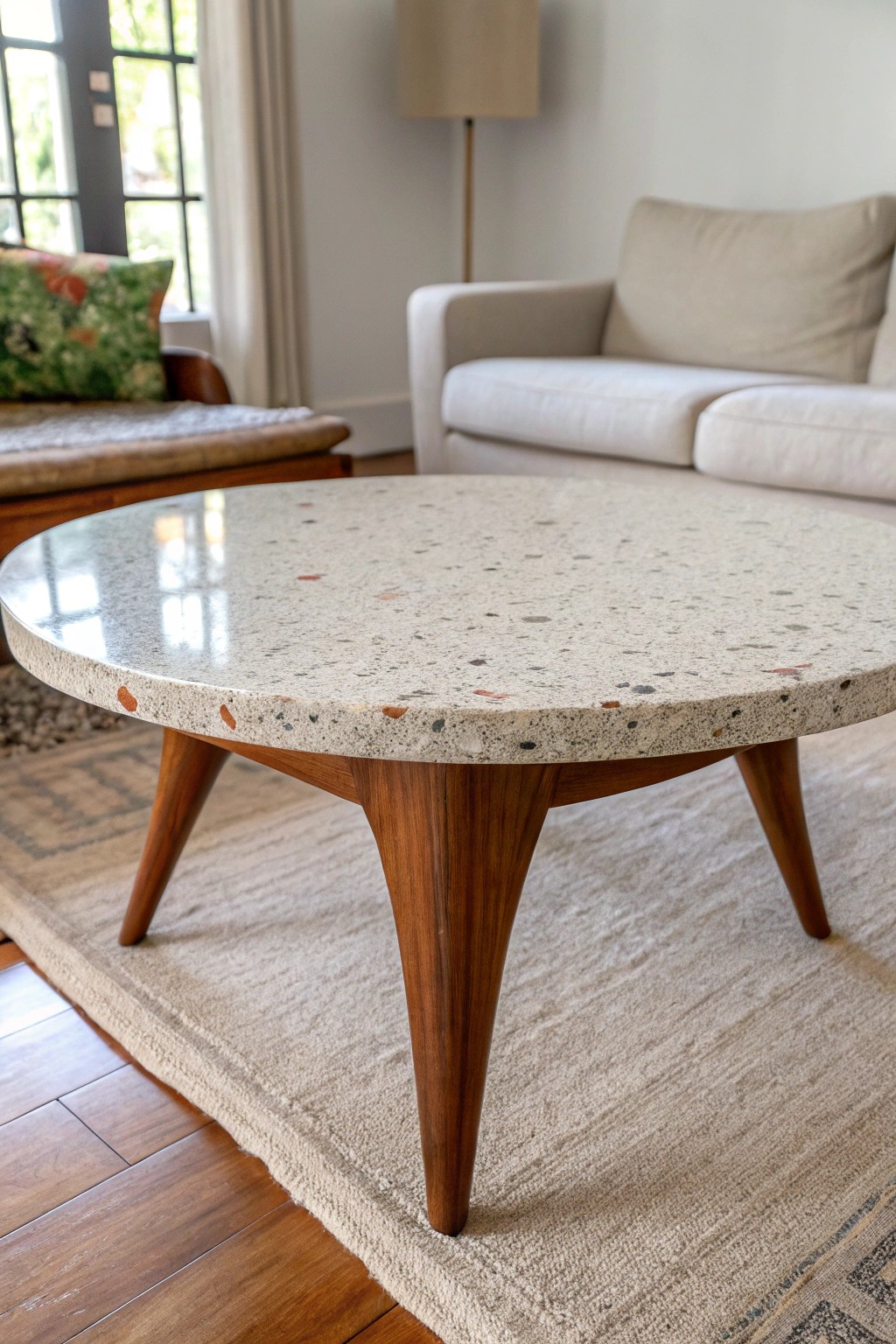Elevate your space with a terrazzo and plywood coffee table—unconventional materials, timeless charm.