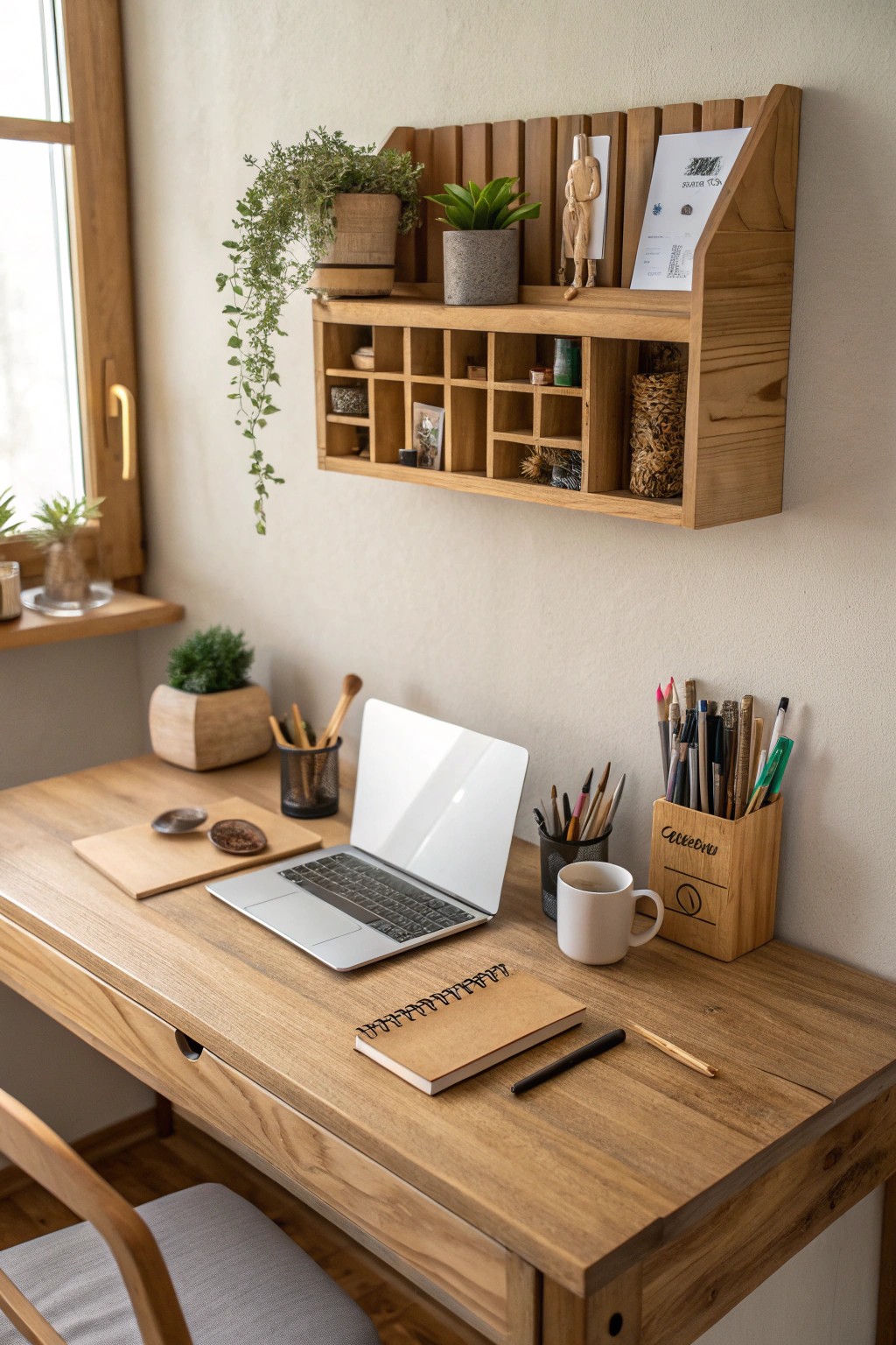 Seamlessly blend work and creativity with a beautifully organized dual-purpose desk.