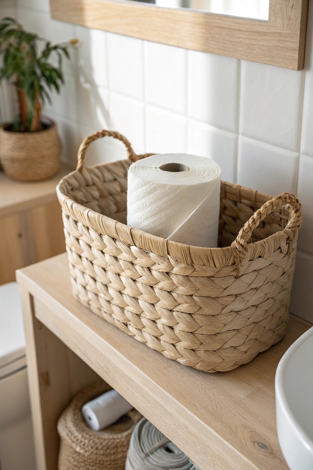 Effortless style: a beautiful basket keeps essentials close and your bathroom serene.