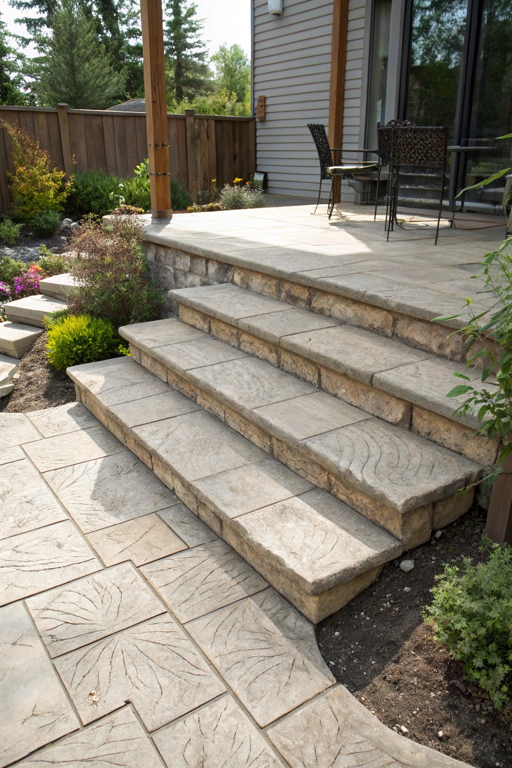 Elevate your outdoor space with beautifully crafted stamped concrete steps.