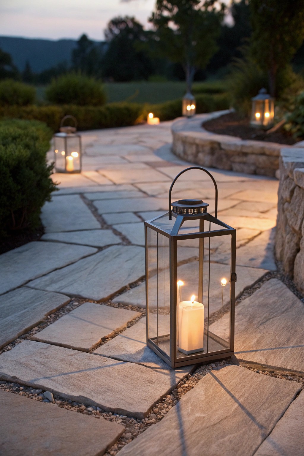 Create cozy magic: a glowing lantern transforms your stone patio into an enchanting retreat.