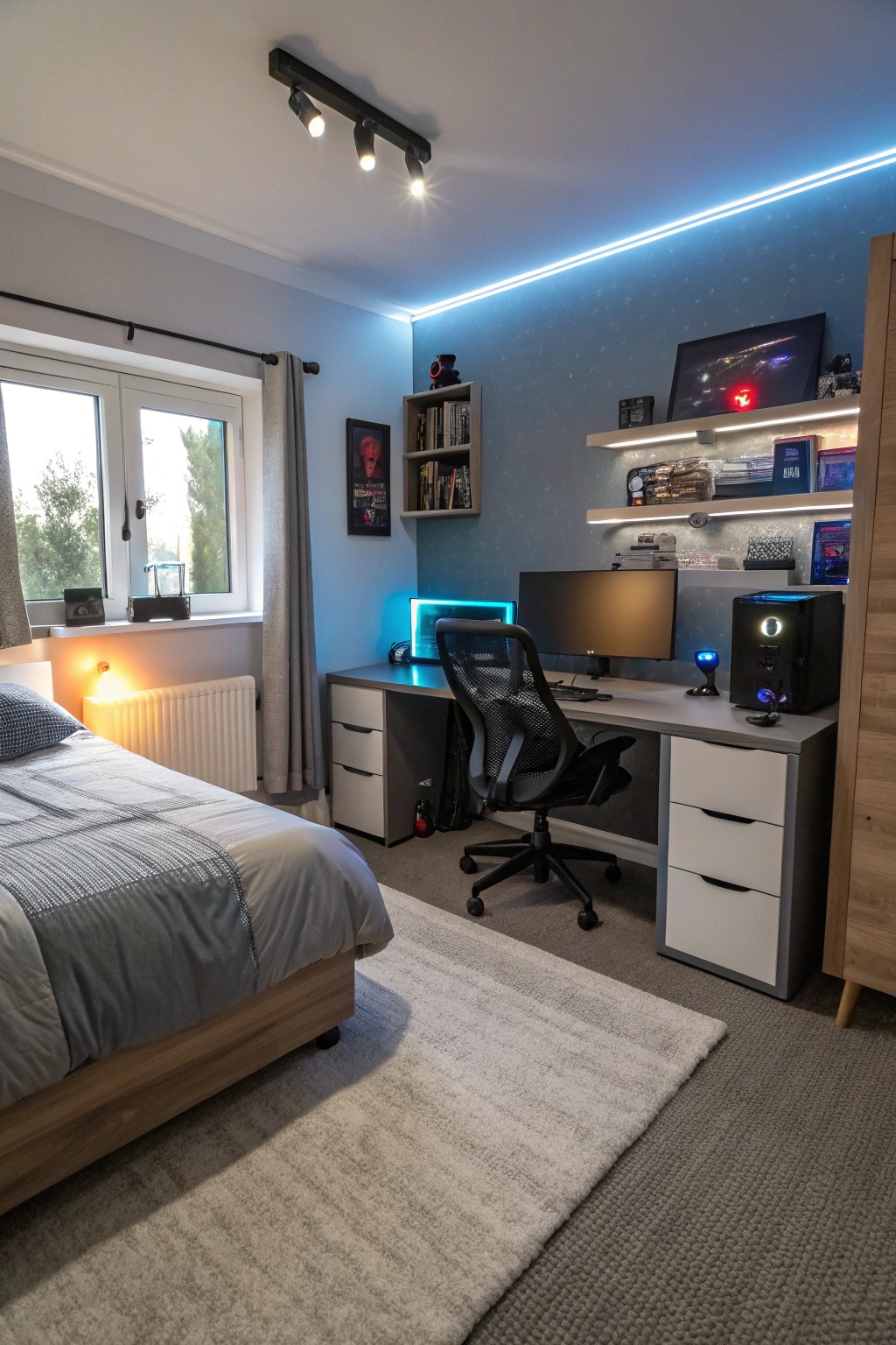 A sleek tech setup blends seamlessly into a stylish teen room.