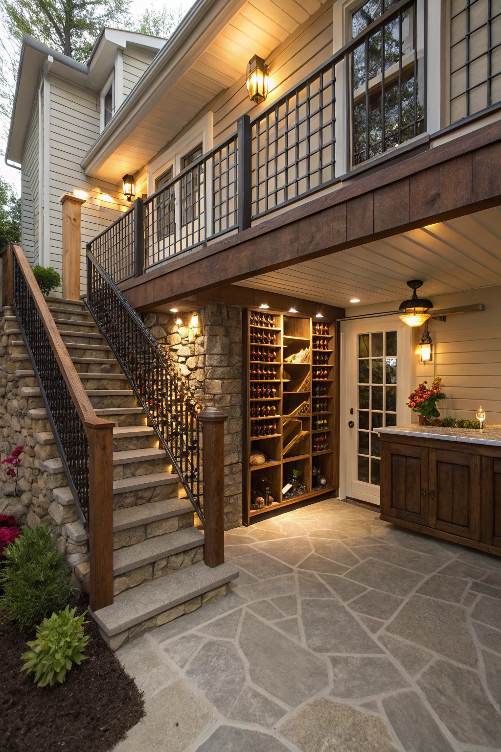 A hidden wine cellar under the deck stairs adds a dash of luxury and surprise to your home.