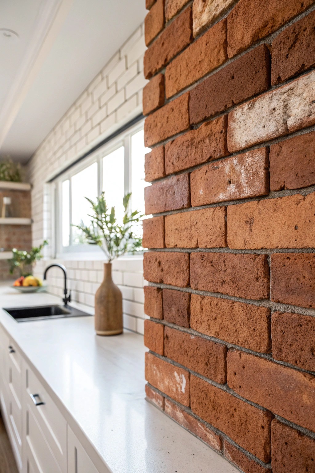 Celebrate timeless charm with an exposed brick backsplash—where history meets handcrafted beauty.