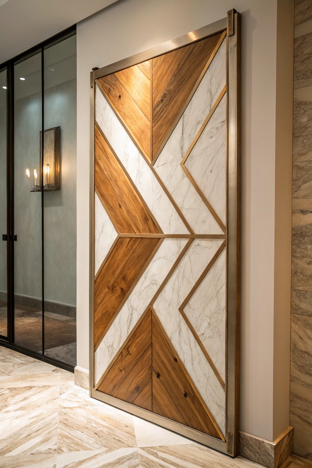 Elevate your walls with a stunning blend of marble, wood, and metal—where craftsmanship meets modern simplicity.