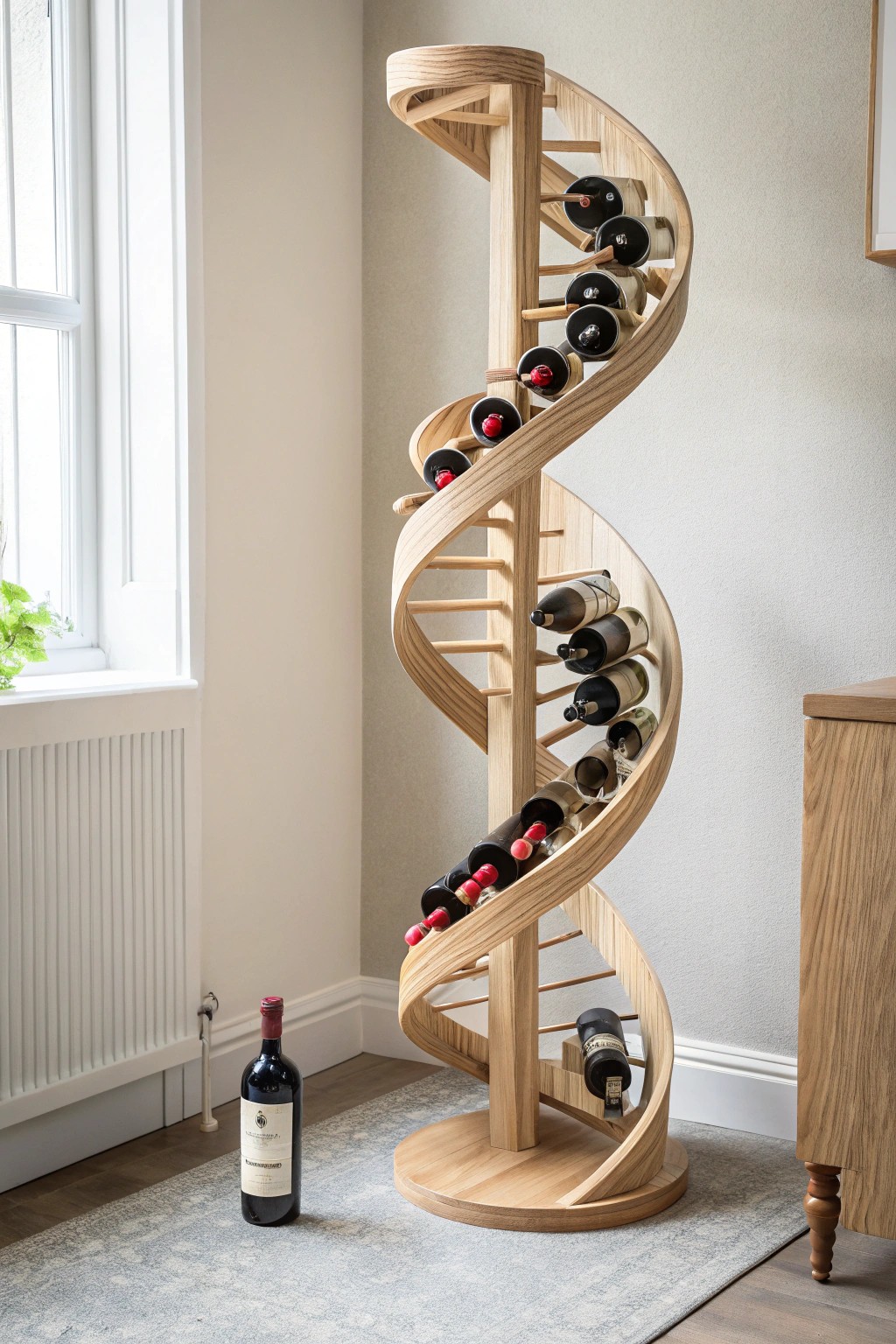 Elevate your wine storage with sculptural simplicity—a spiral wine rack that’s as beautiful as it is functional.