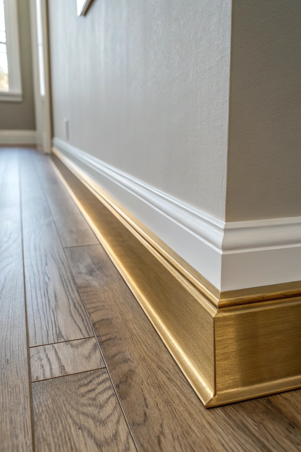 Elevate your space with the subtle glamour of metallic baseboard trim.