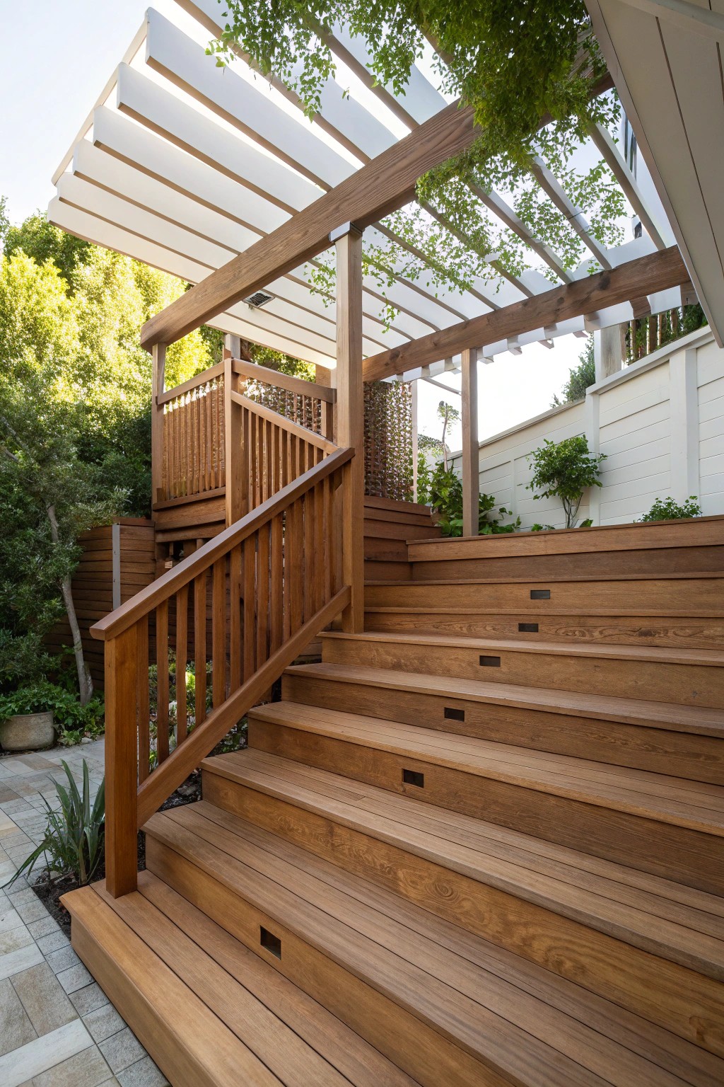 Elevate your outdoor space with a stunning multi-level deck featuring artfully covered zones.