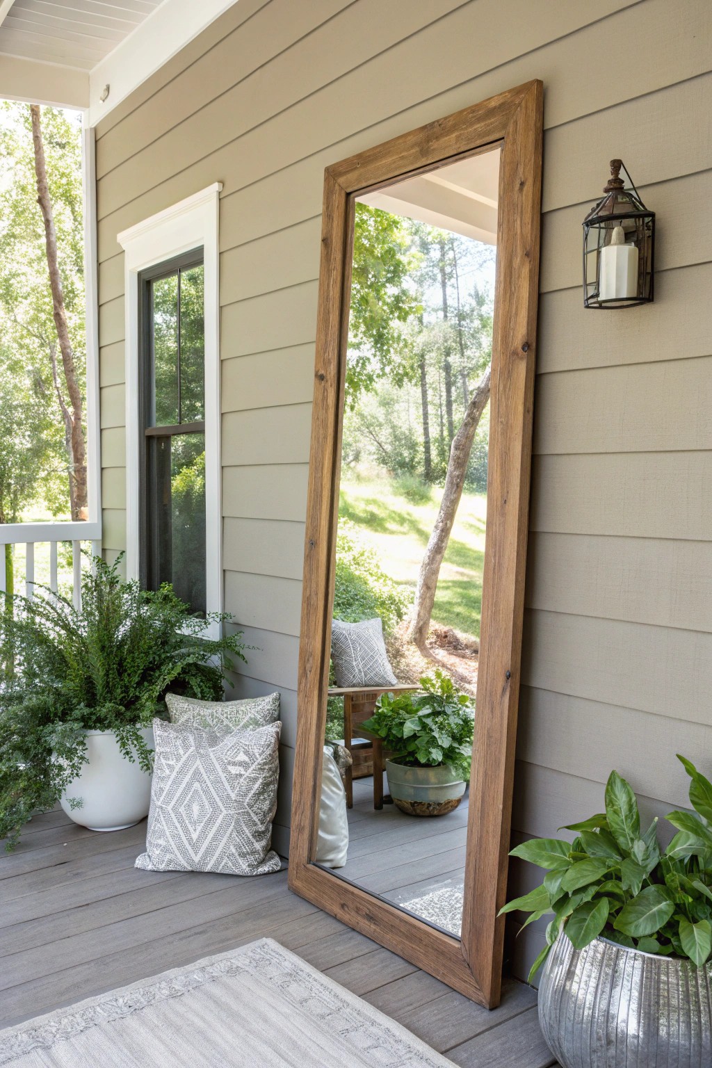A beautiful outdoor mirror transforms curb appeal with unexpected charm.