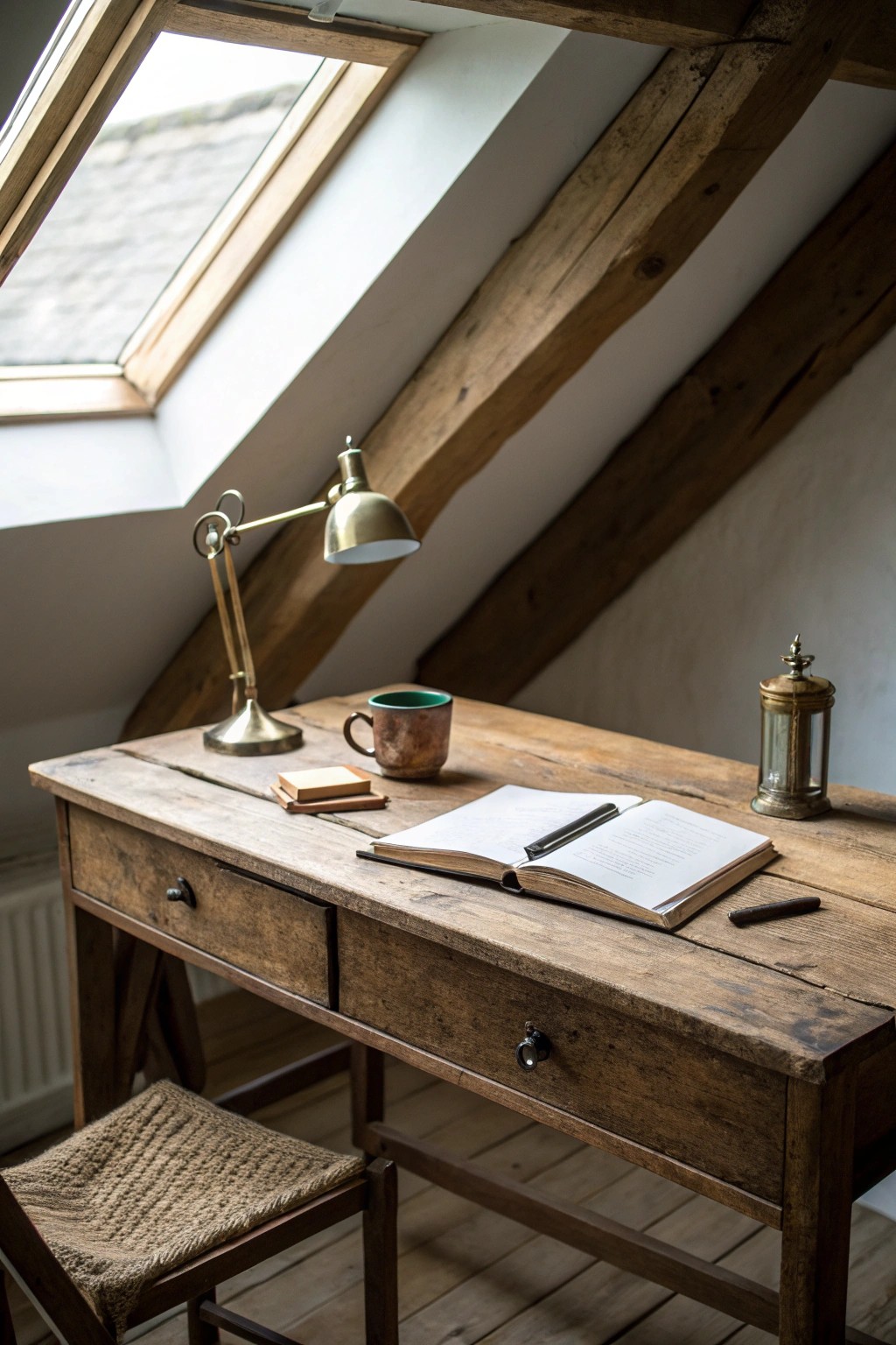 Discover the charm of a hidden attic nook—where simplicity meets creative sanctuary.