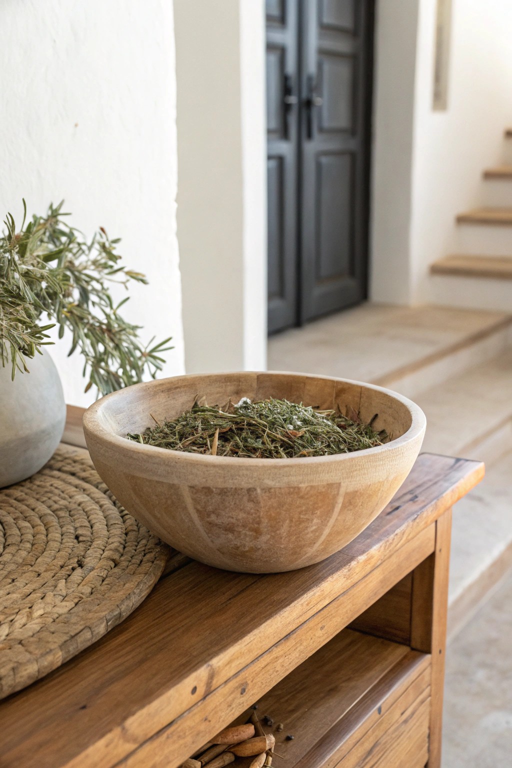 Welcome guests with the subtle beauty of a handcrafted bowl of aromatic herbs.