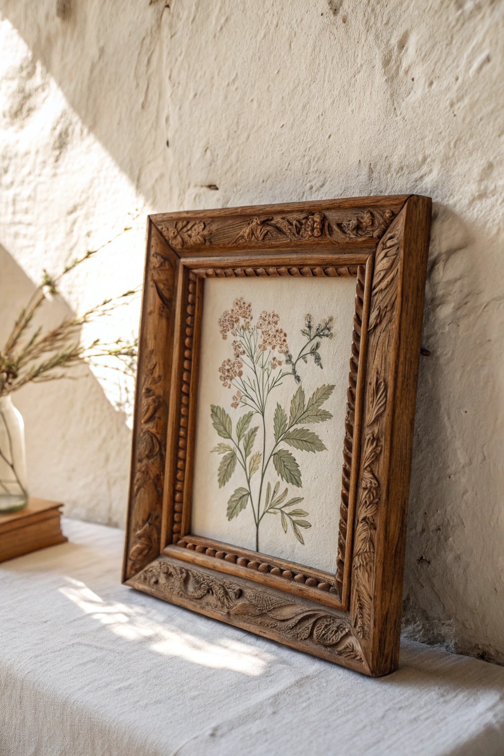 Celebrate farmhouse charm with a beautifully crafted vintage frame and botanical art.