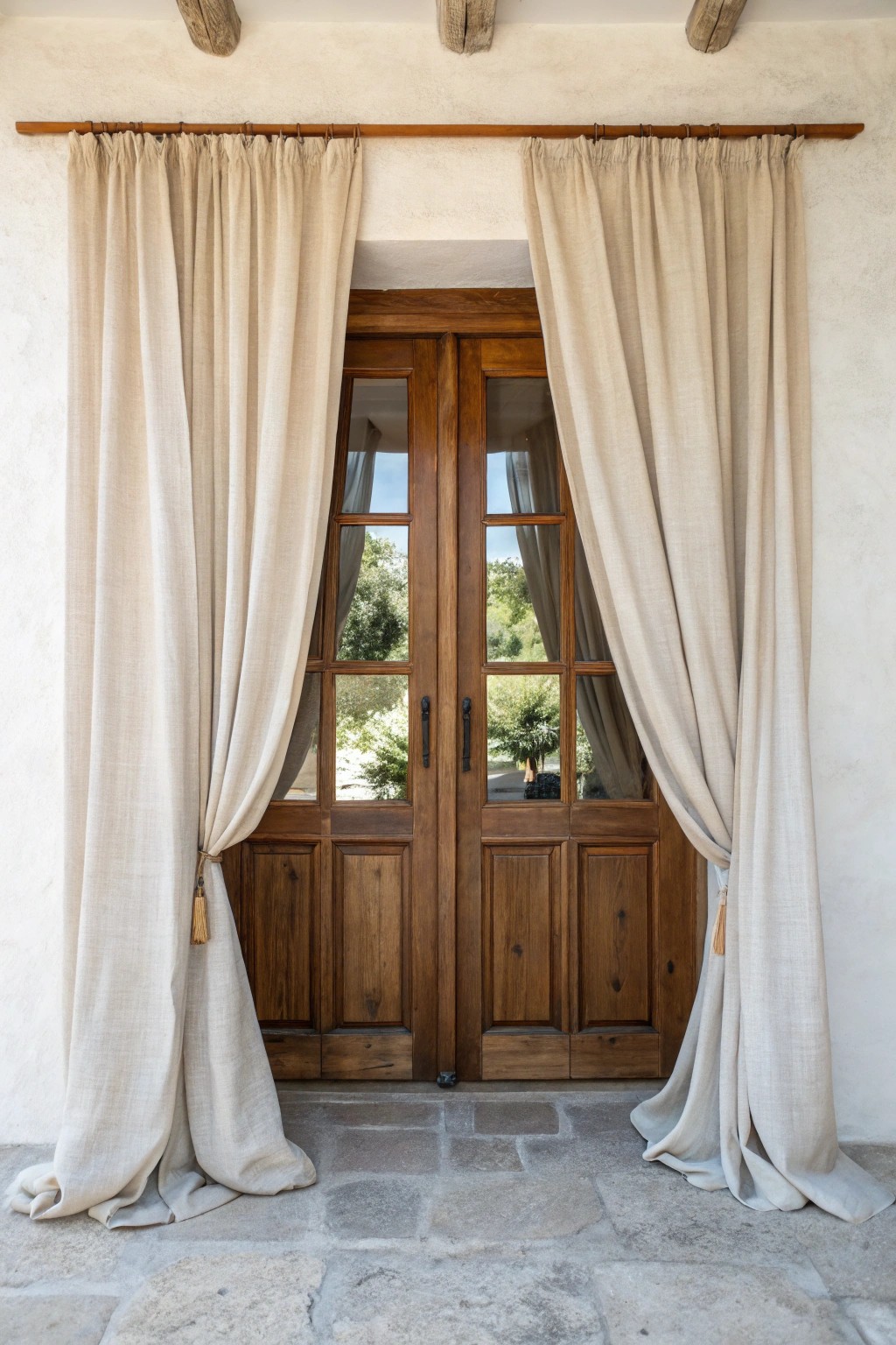 Create a breezy, welcoming entrance with natural linen curtain panels for your front door.