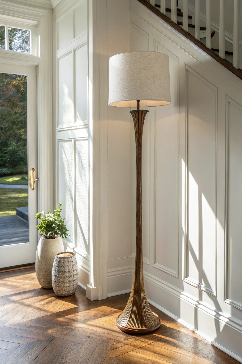 Elevate your entryway with the timeless beauty of a sleek floor lamp.