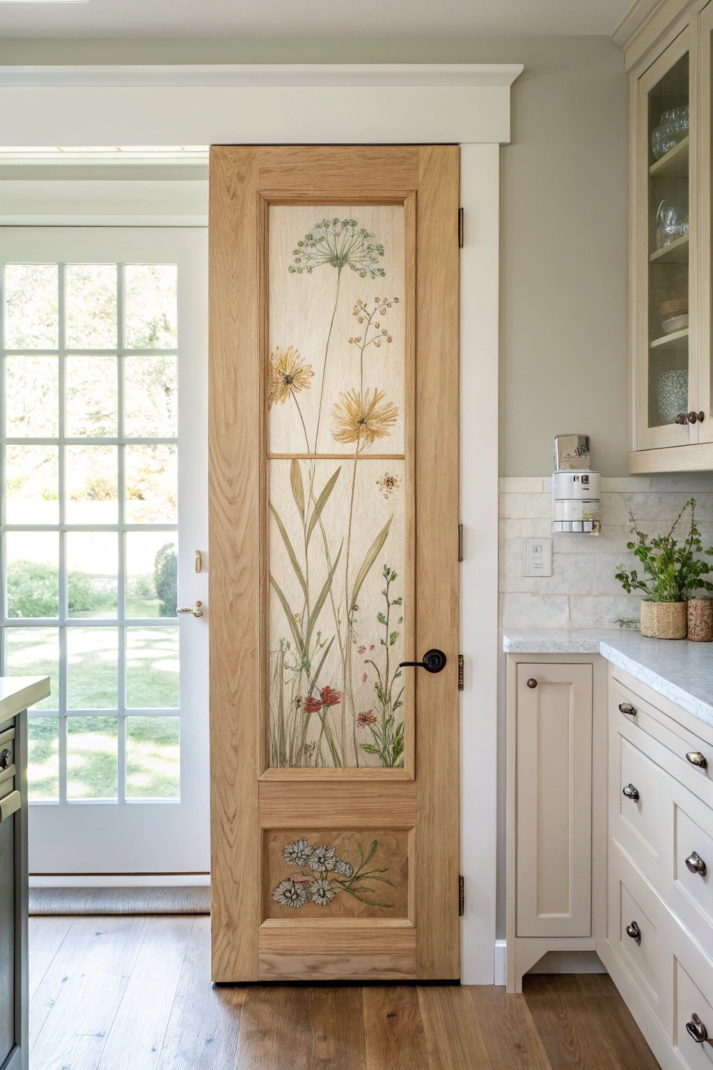 Transform your pantry with a custom art panel door—where craftsmanship meets daily inspiration.