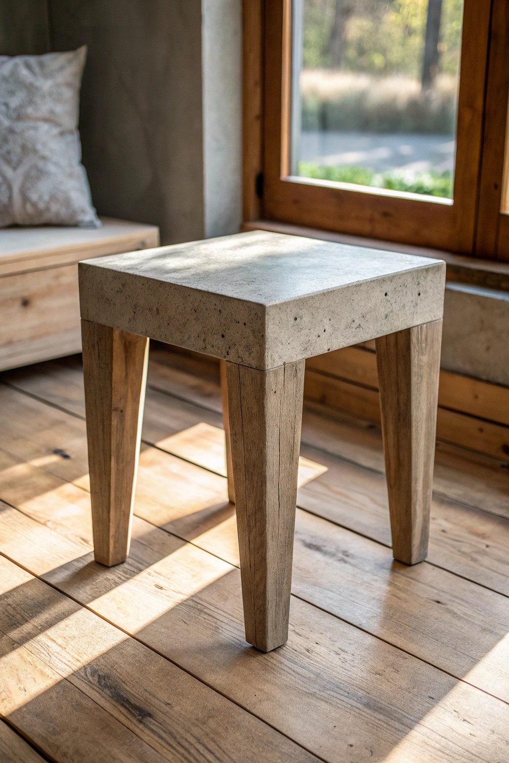 Elevate rustic charm with a bold, handcrafted concrete side table.