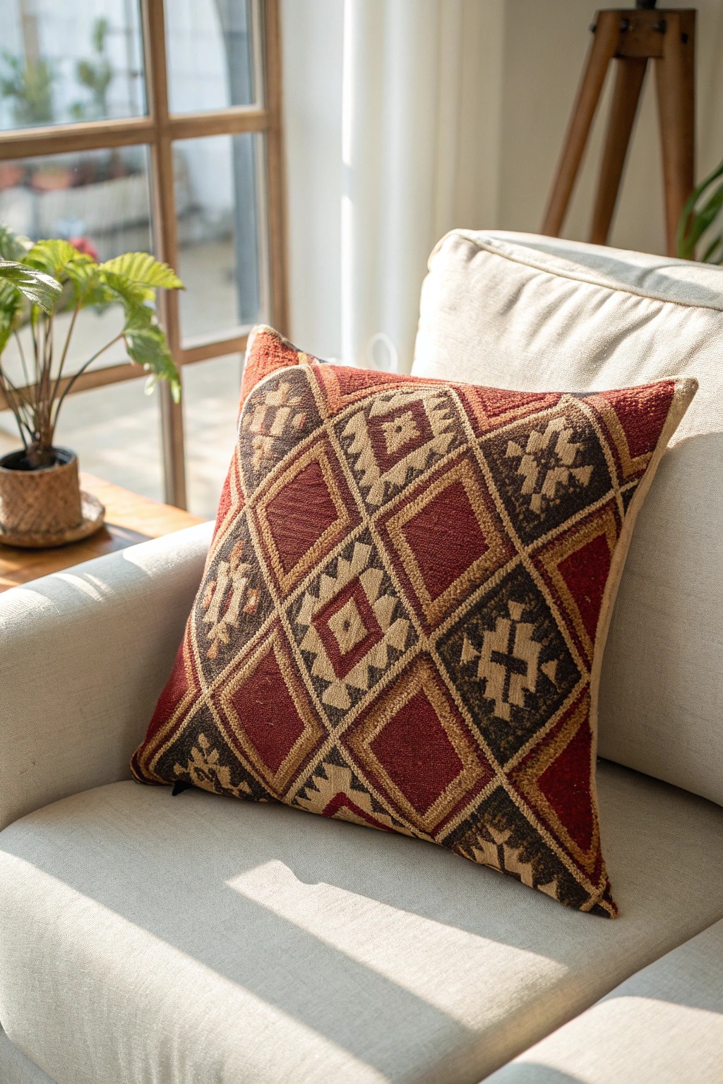 Bold patterns, cozy textures—small space, big style.