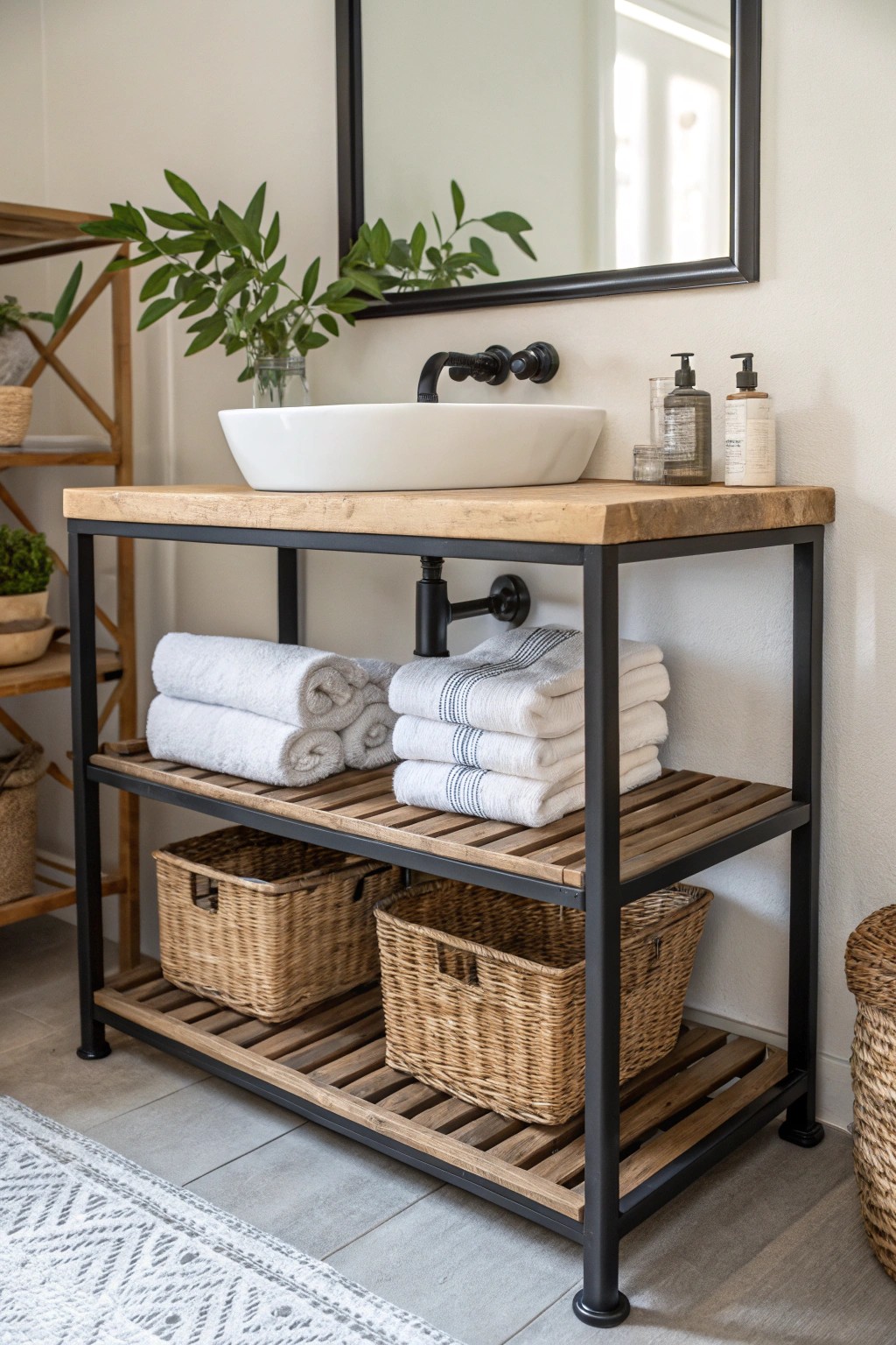 Elevate your small bathroom with a sleek open metal frame vanity—where simplicity meets modern elegance.