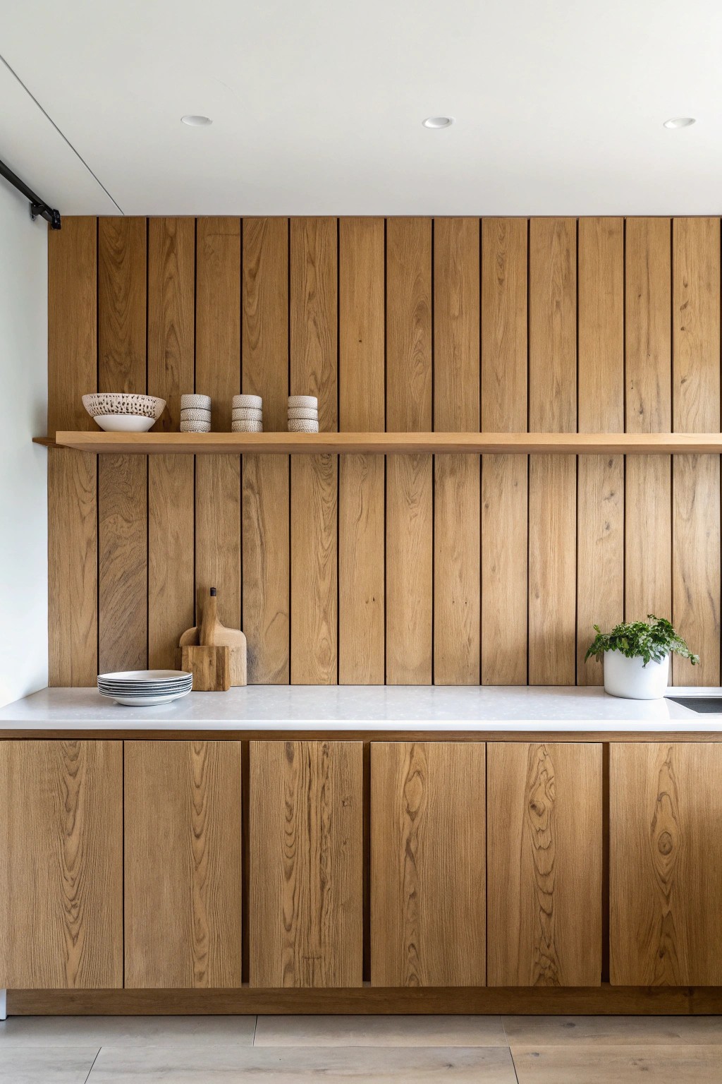 Bring warmth and handcrafted charm to your kitchen with a simple wood accent backsplash.