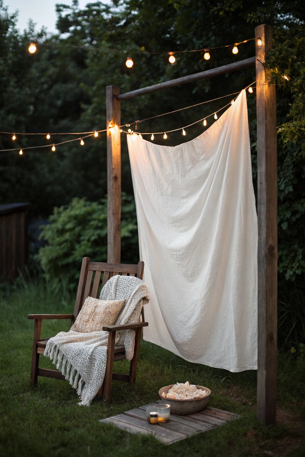 Create magic in your backyard with a simple, beautiful outdoor movie screen setup.