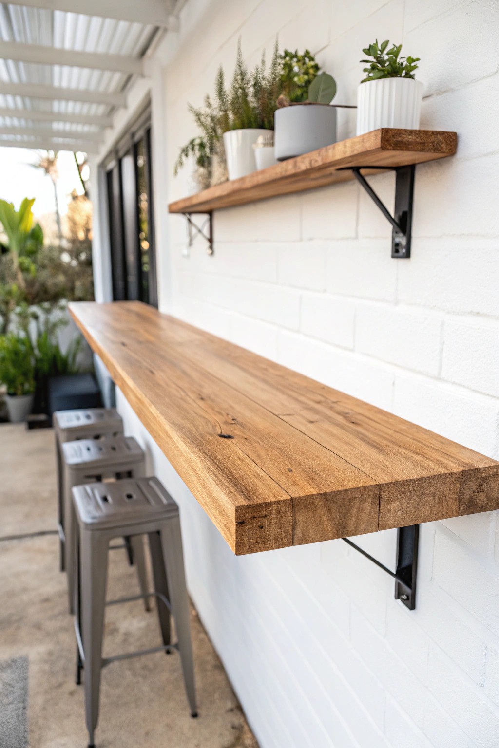 Weightless elegance: a floating wood bar top brings modern simplicity to any space.