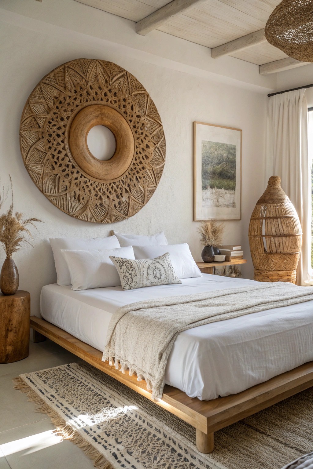 Let a bold, sculptural art piece transform your bedroom into a serene sanctuary.