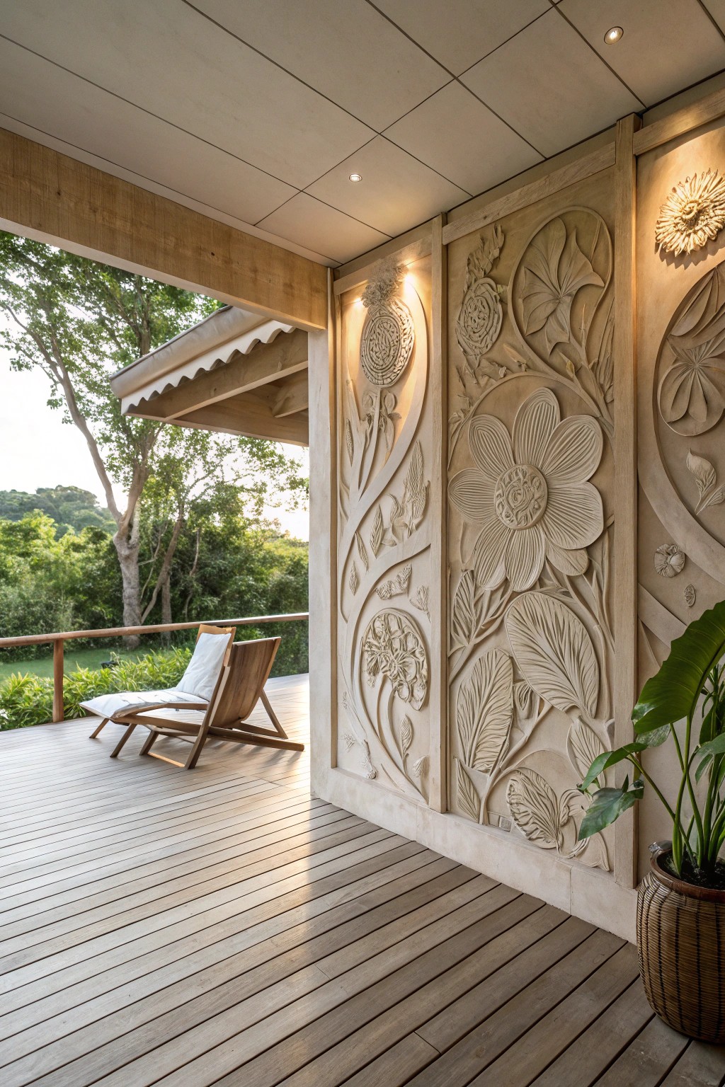 Make your covered deck unforgettable with a striking handcrafted art wall.