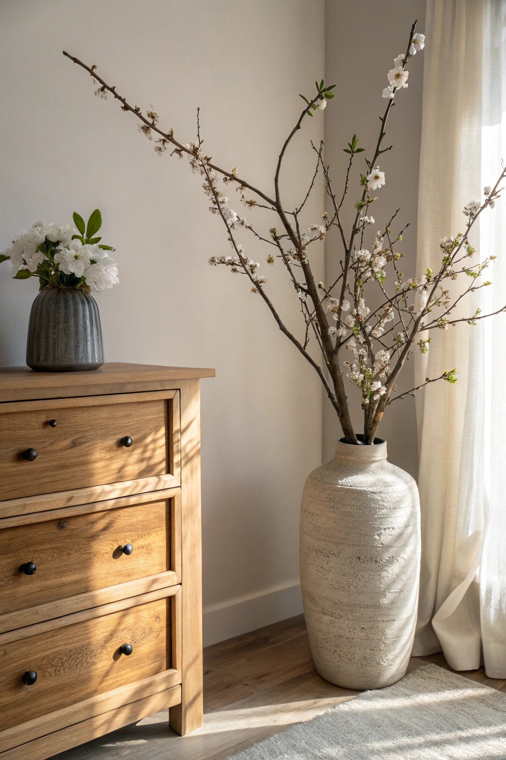 Bring the outdoors in—tall cherry branches add instant drama to your dresser space.